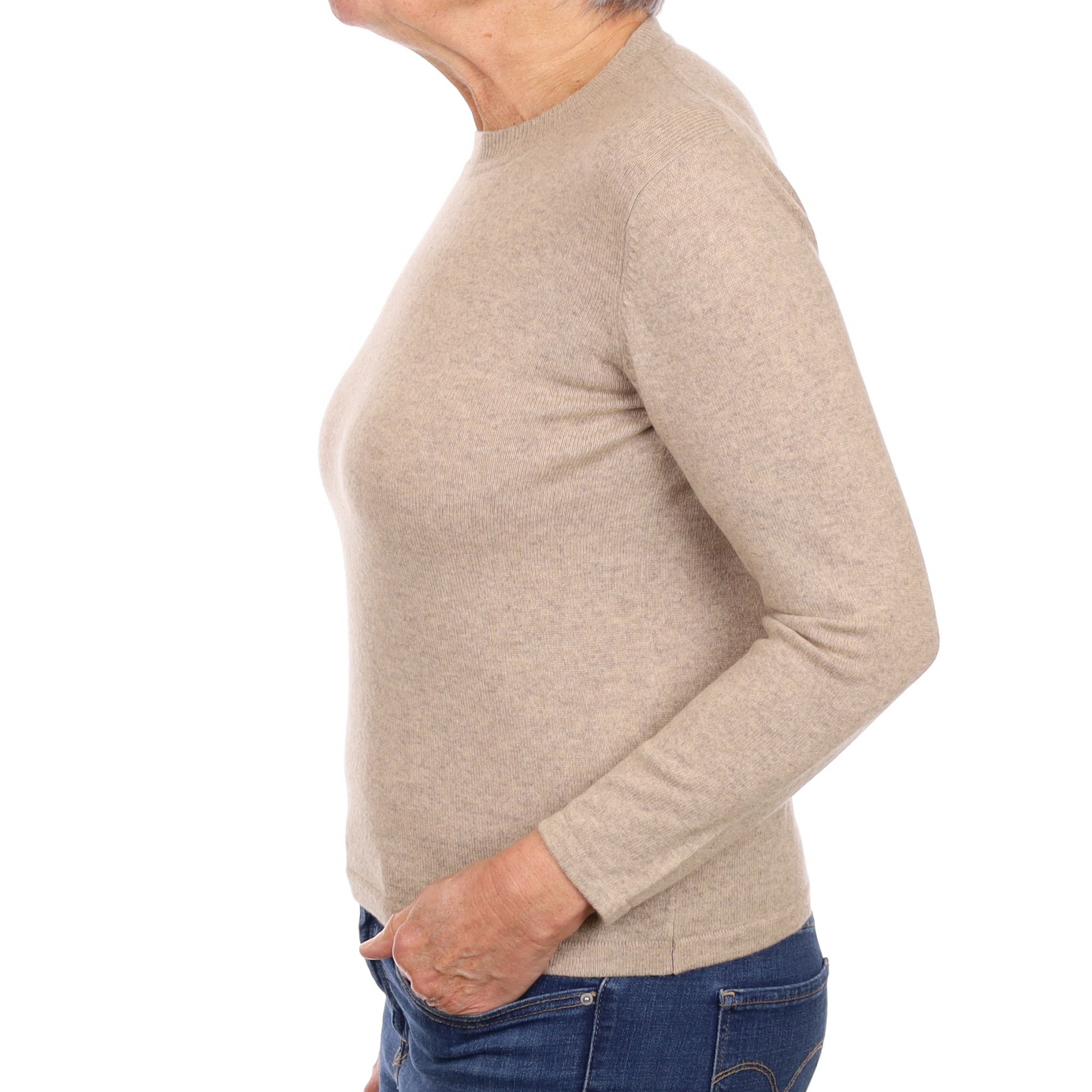 Fawn Beige Cashmere Crew Neck Jumper Medium