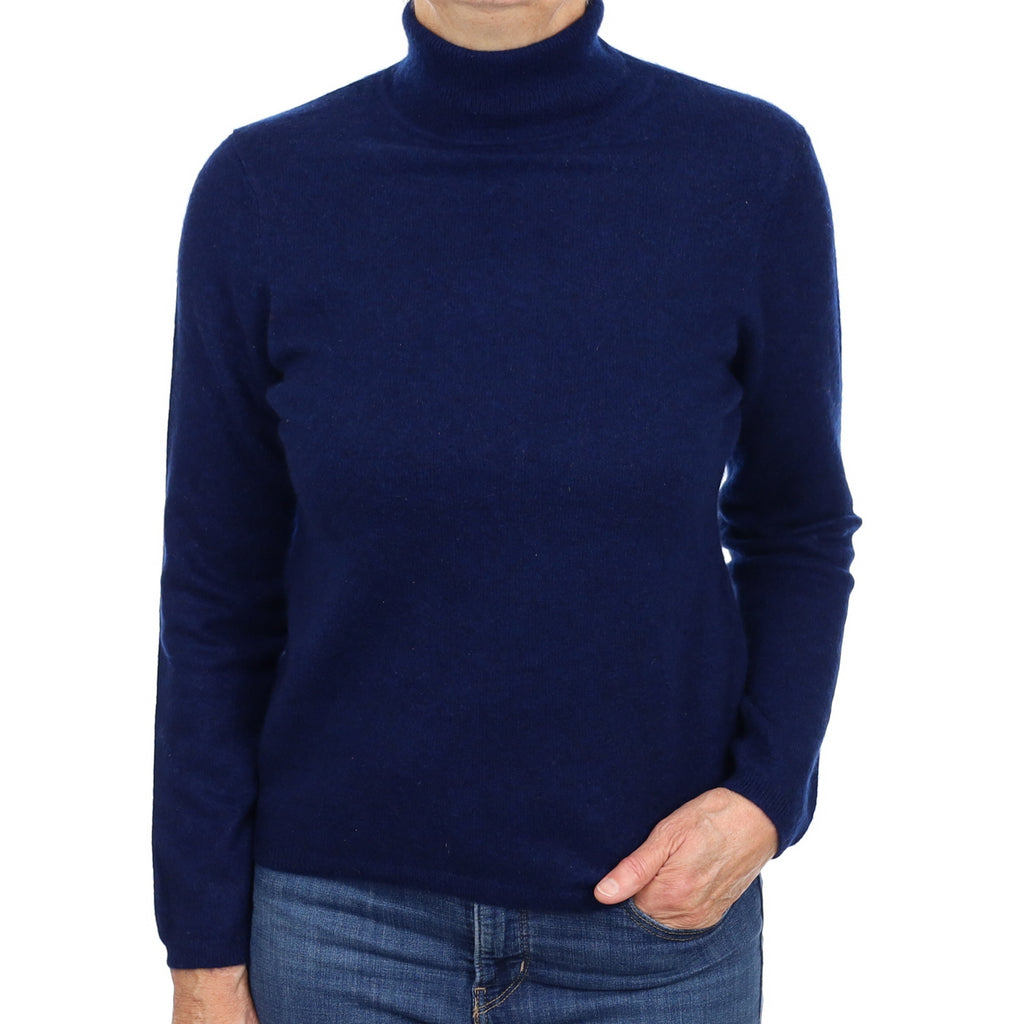Midnight Blue Cashmere Polo Neck Jumper Medium