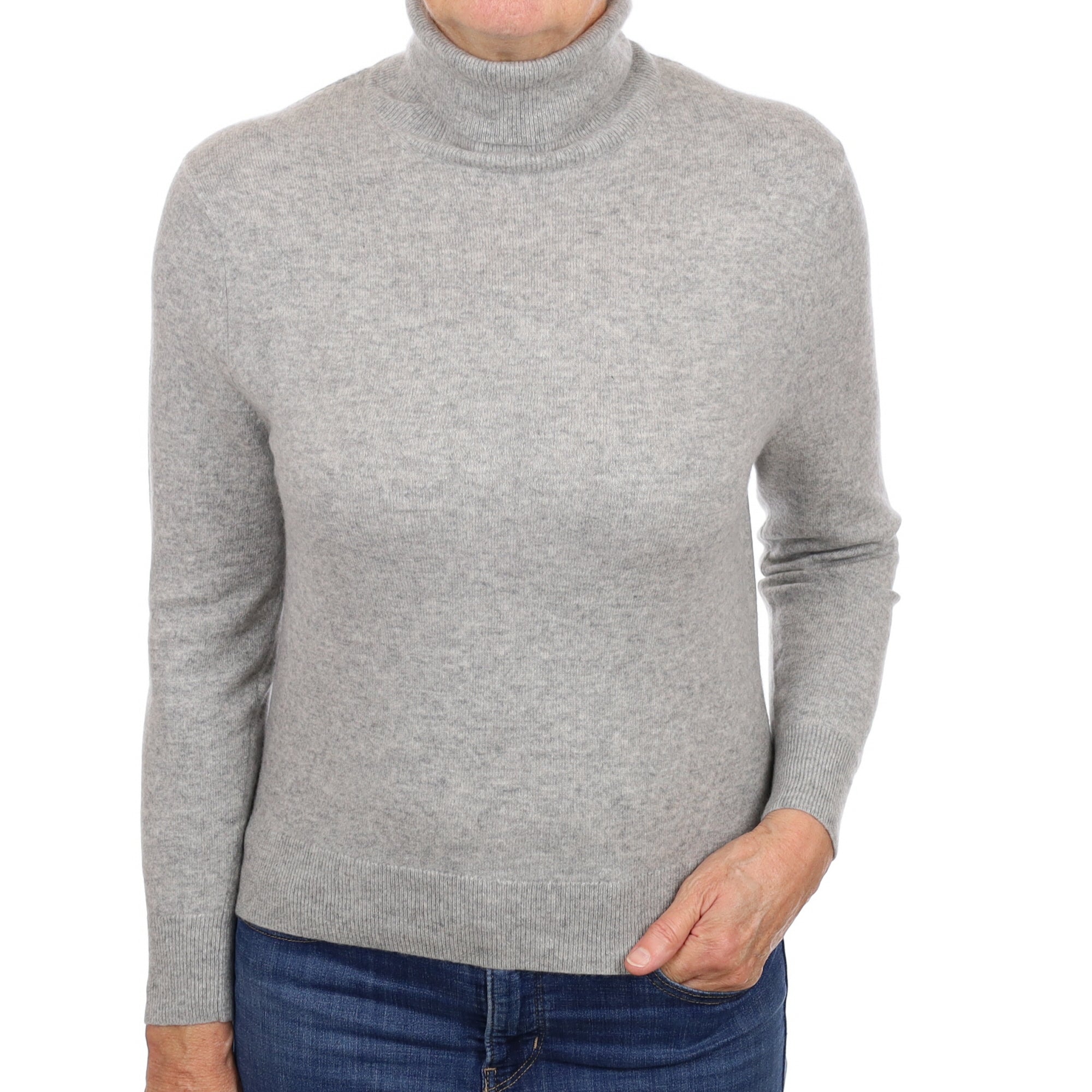 Smoke Grey Cashmere Polo Neck Jumper Medium
