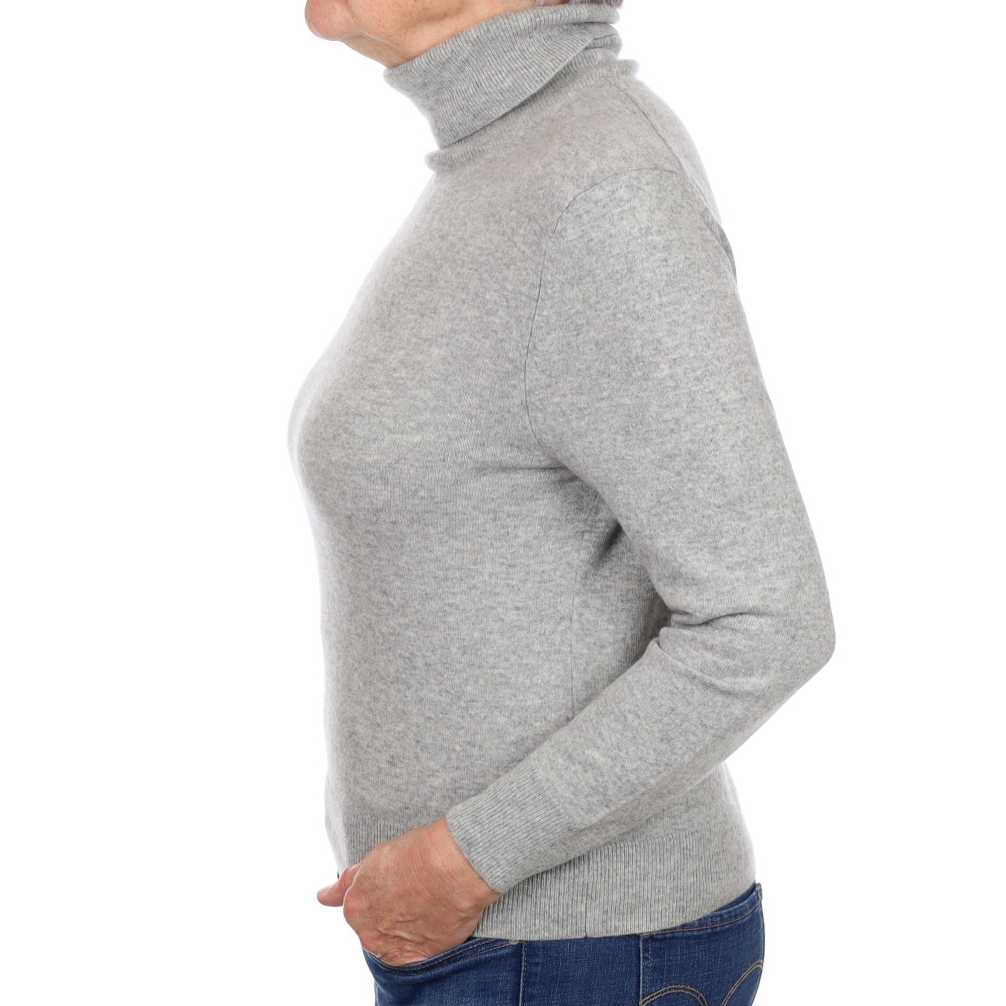 Smoke Grey Cashmere Polo Neck Jumper Medium