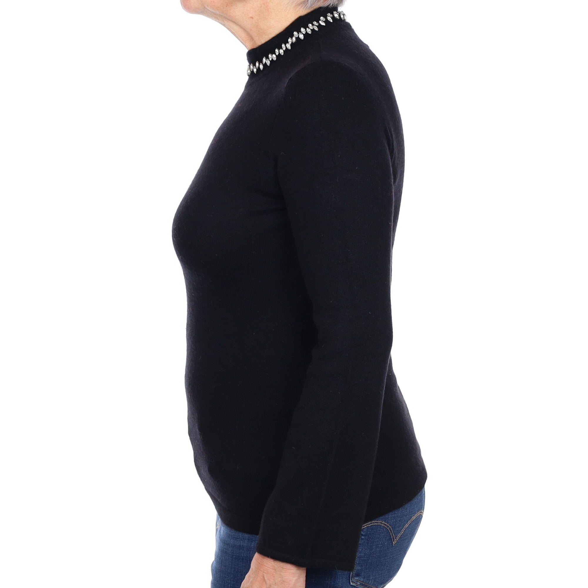 Black Jewelled Cashmere Turtle Neck Jumper Medium