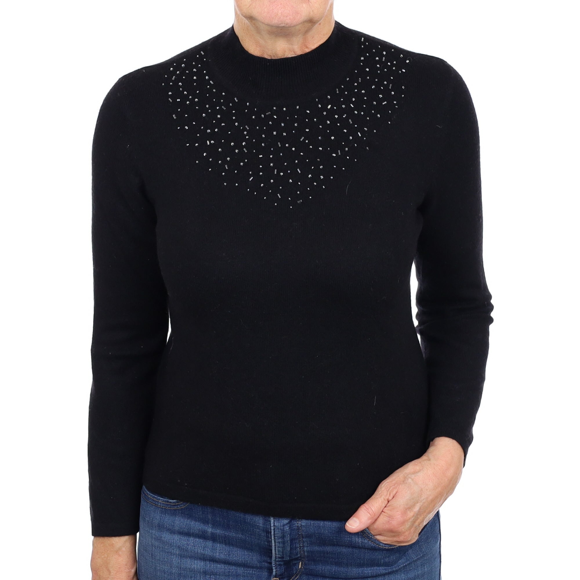 Black Beaded Cashmere Turtle Neck Jumper Medium
