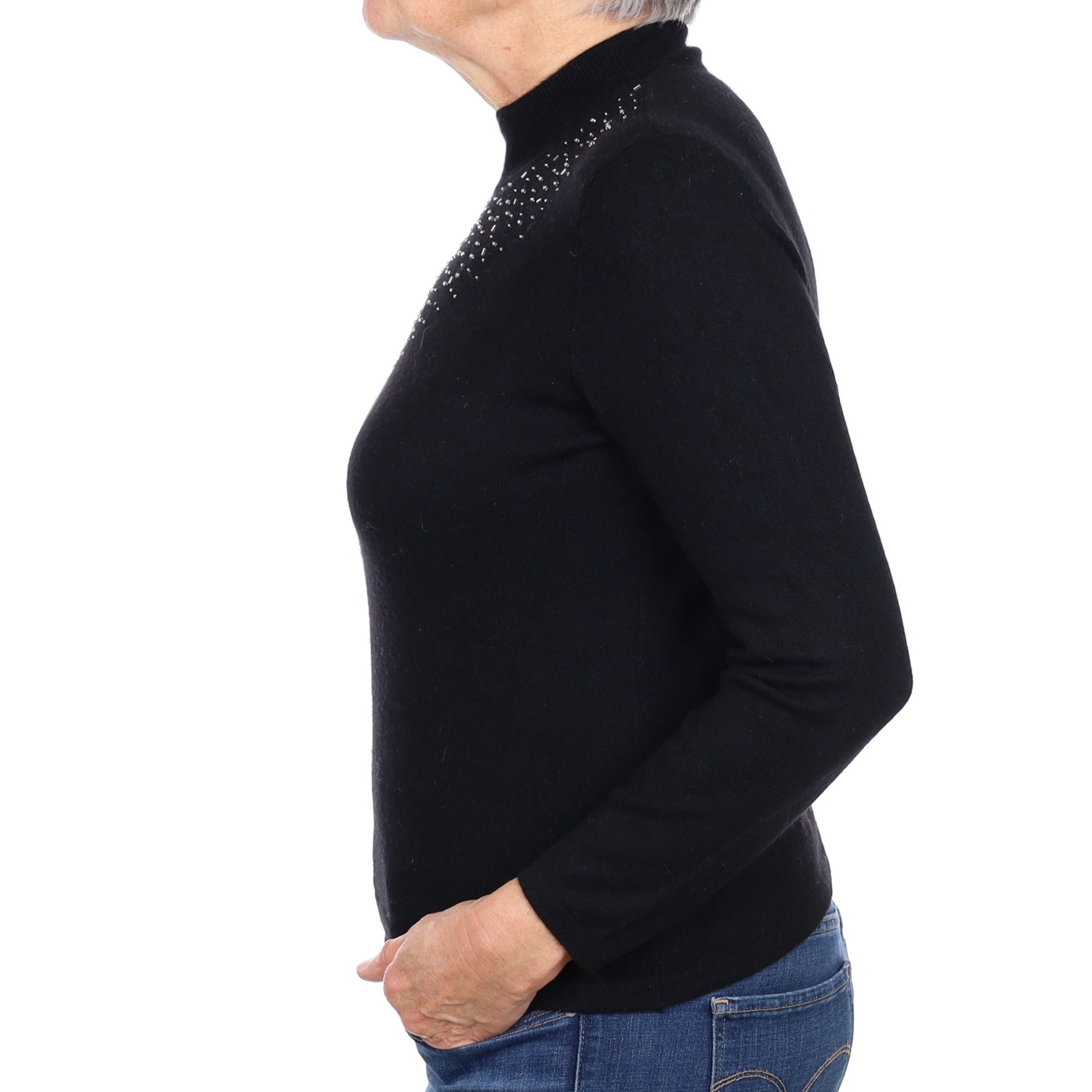 Black Beaded Cashmere Turtle Neck Jumper Medium
