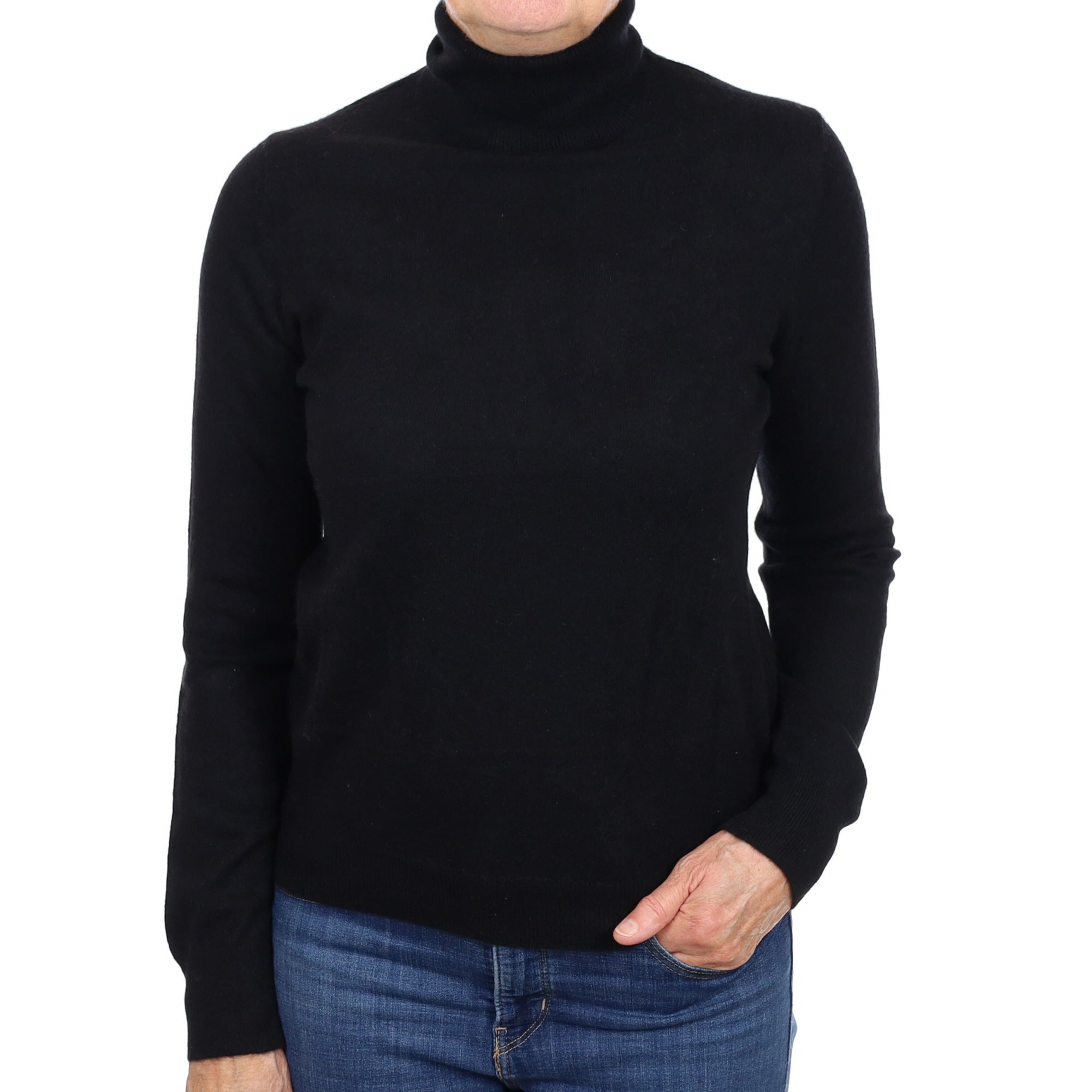 Black Cashmere Polo Neck Jumper Medium
