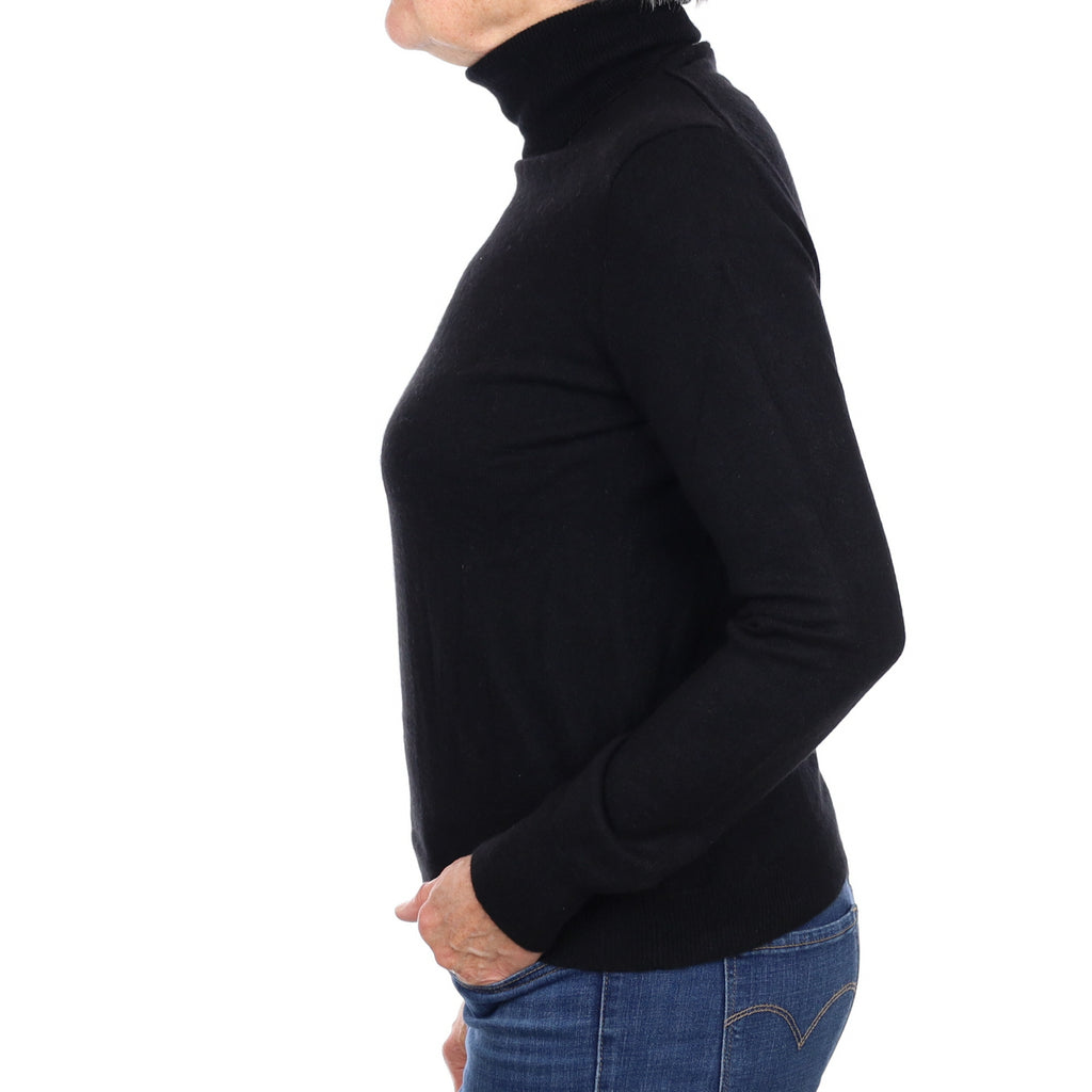 Black Cashmere Polo Neck Jumper Medium