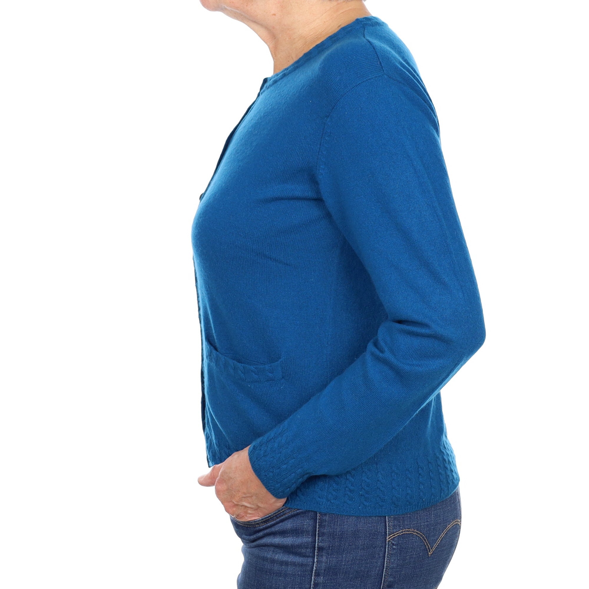 Teal Blue Cashmere Crew Neck Cardigan Medium