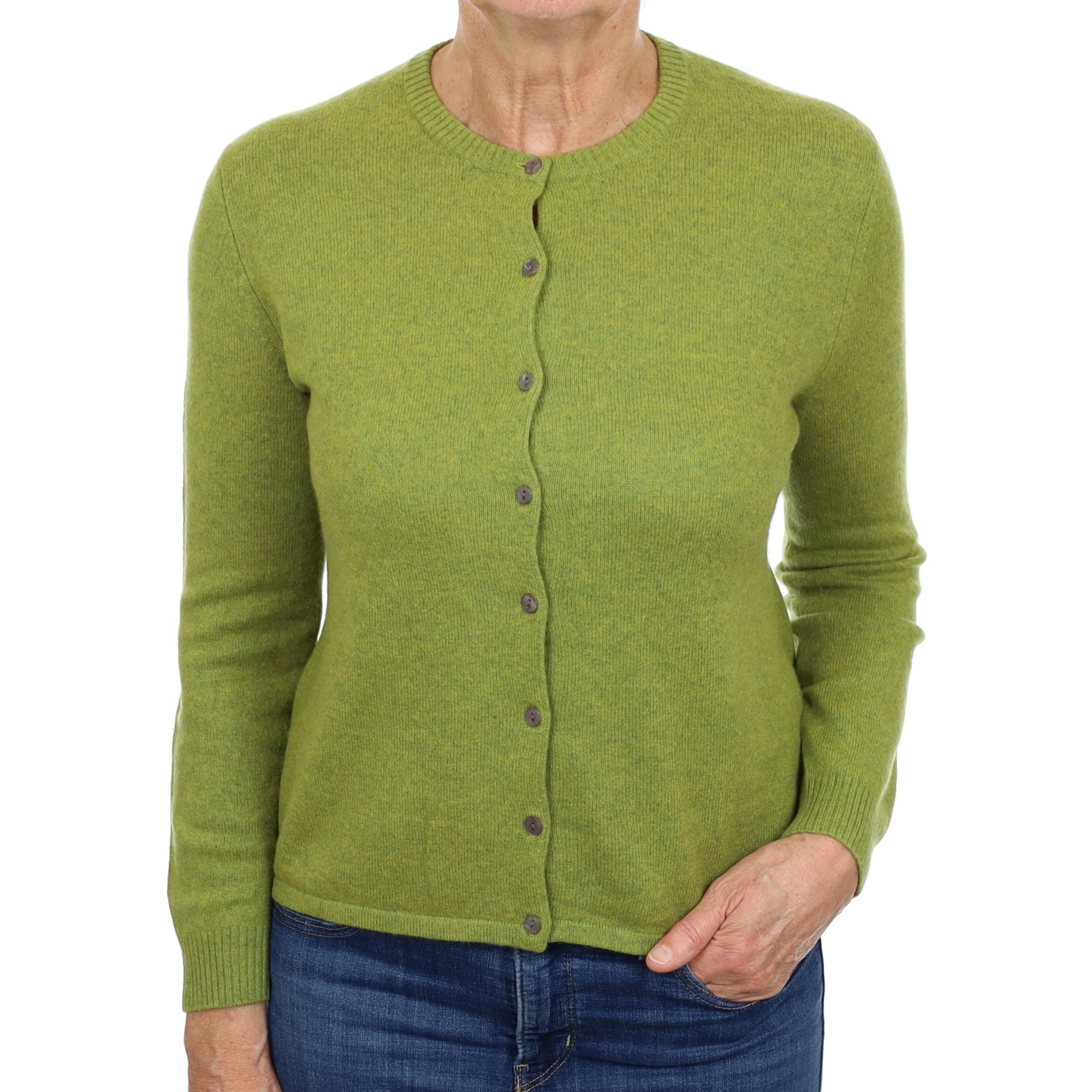 Moss Green Cashmere Crew Neck Cardigan Medium