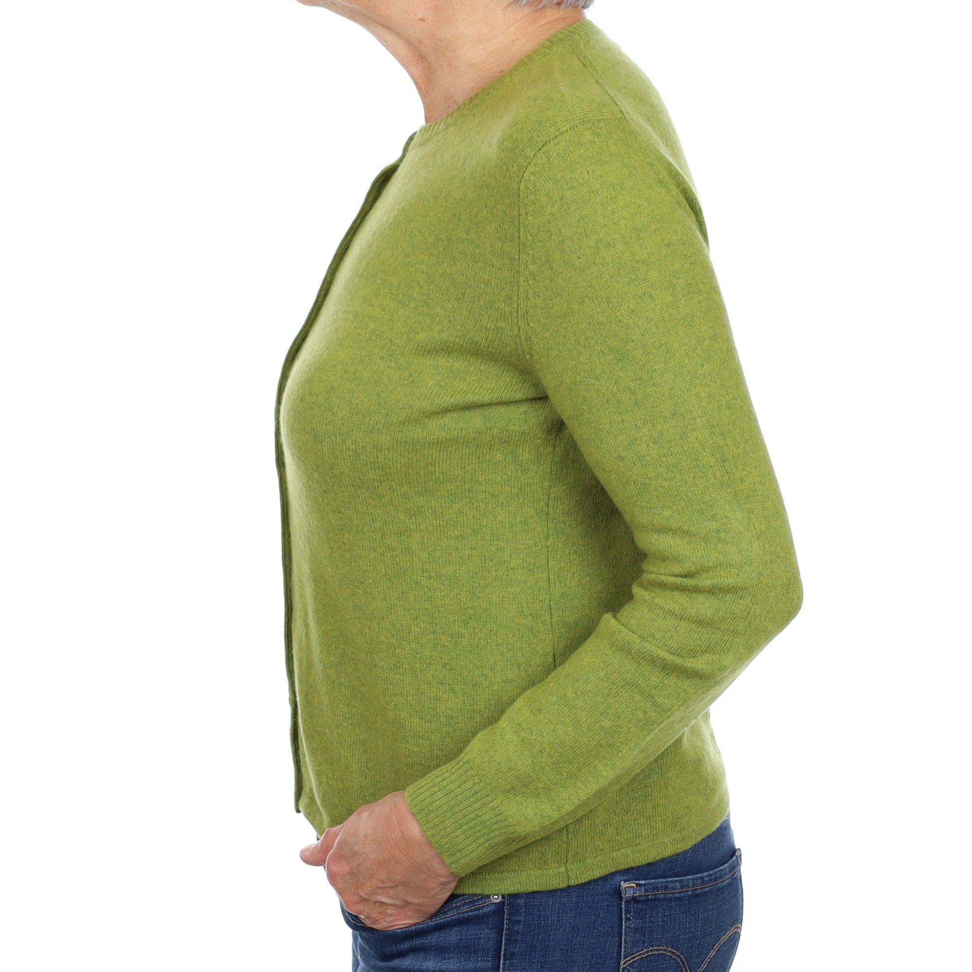 Moss Green Cashmere Crew Neck Cardigan Medium