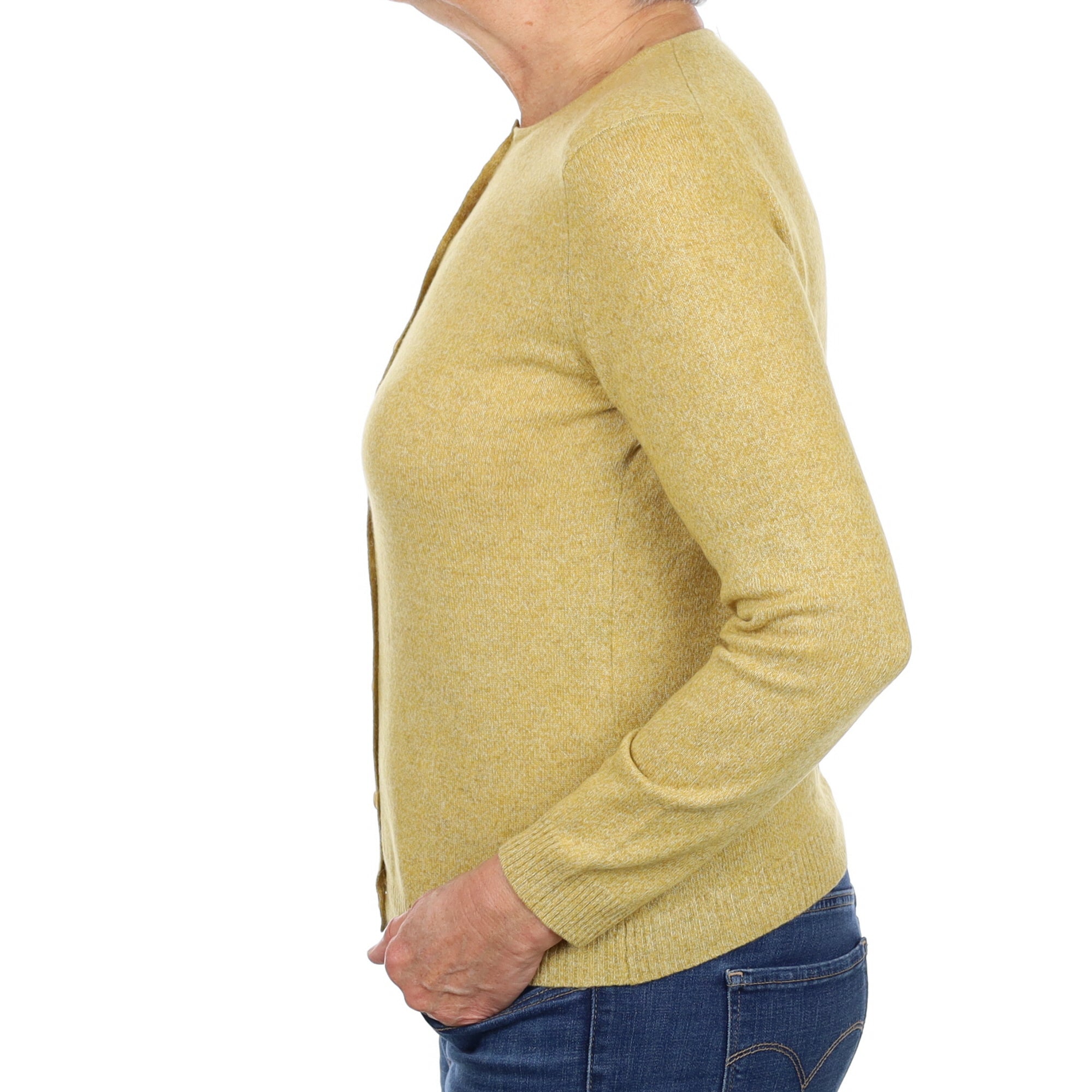 Flaxen Yellow Marl Cashmere Crew Neck Cardigan Medium