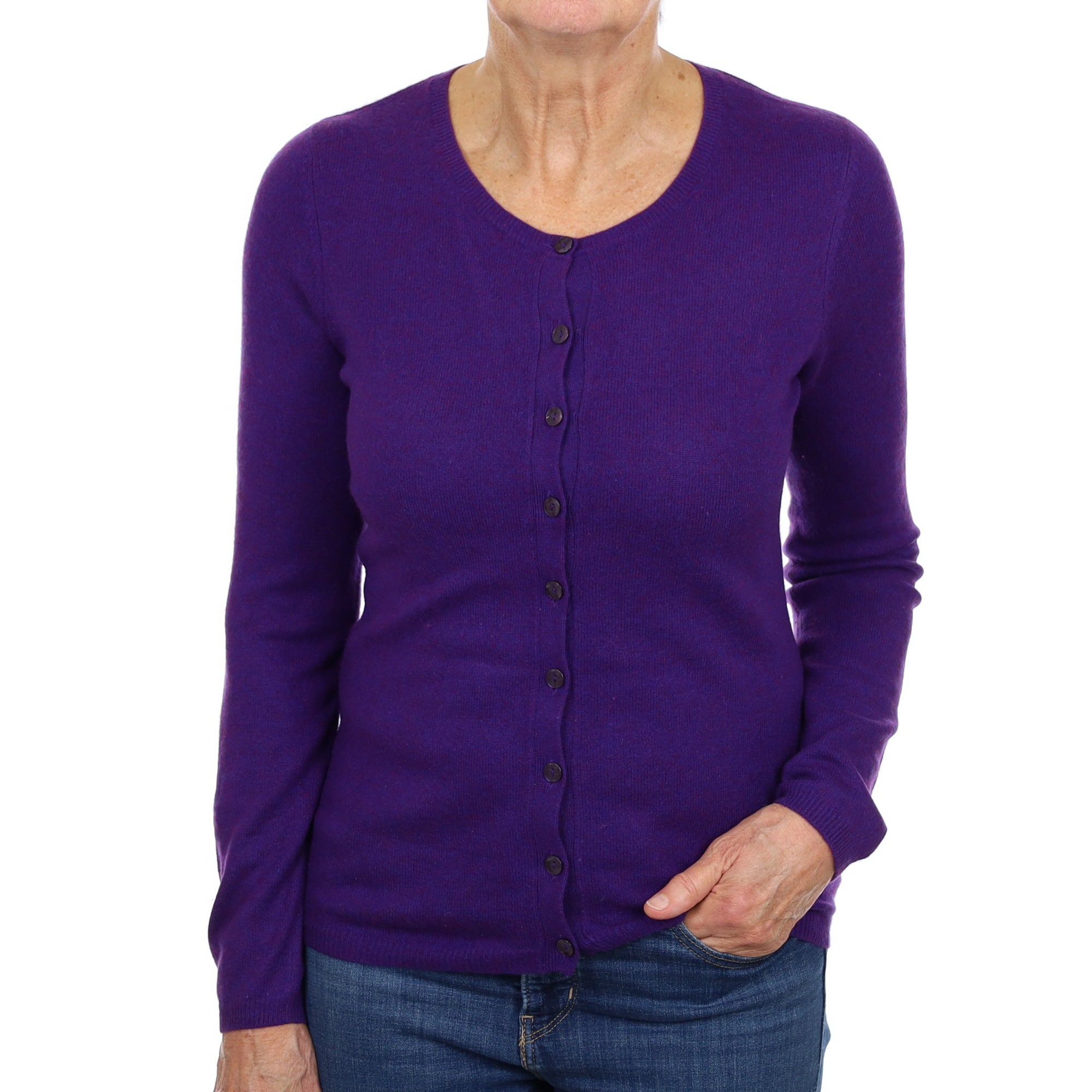 Pansy Purple Marl Cashmere Crew Neck Cardigan Medium