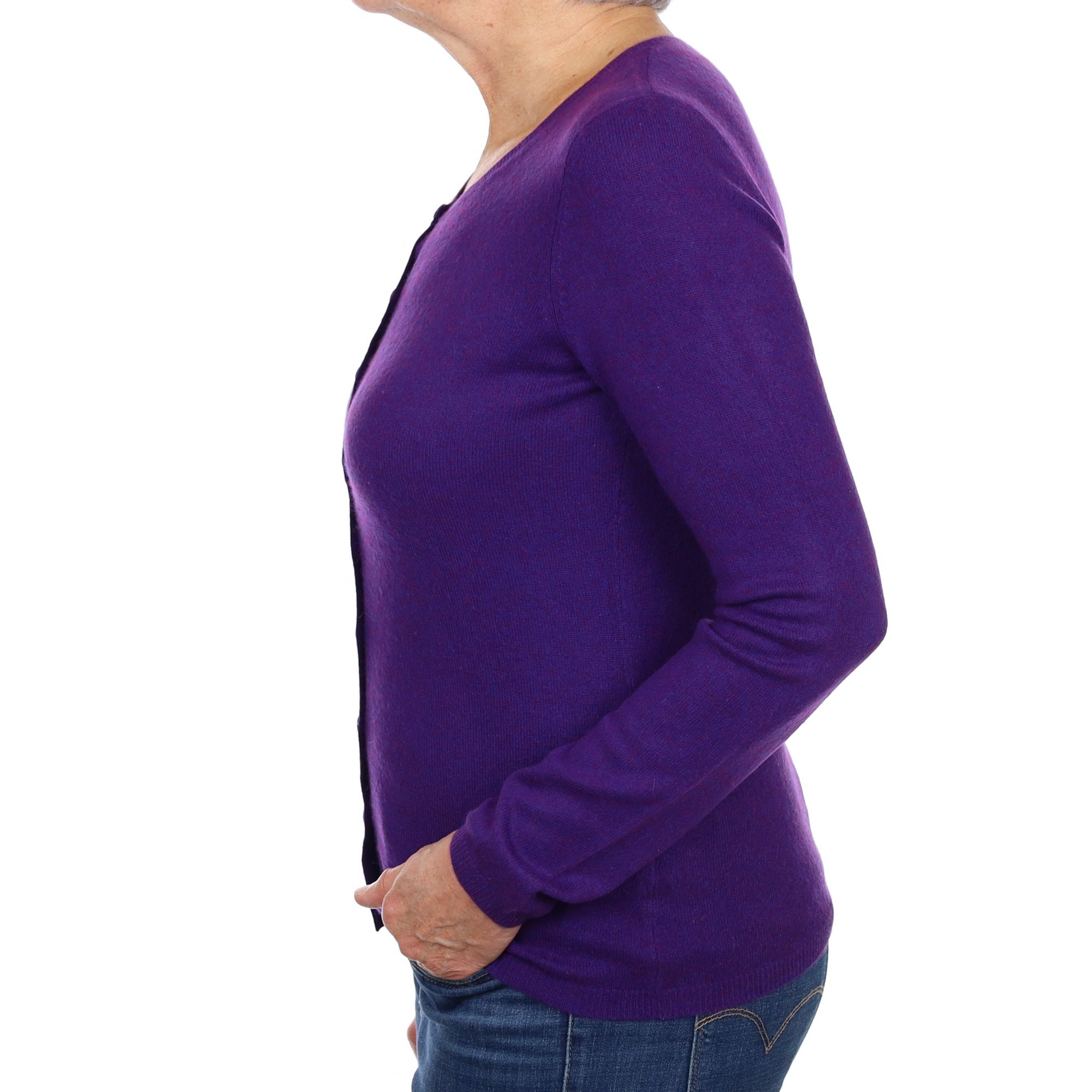 Pansy Purple Marl Cashmere Crew Neck Cardigan Medium