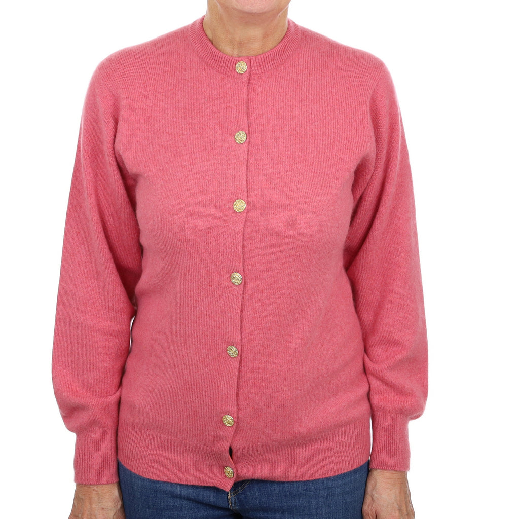 Vintage Scottish Rose Pink Cashmere Crew Neck Cardigan Medium