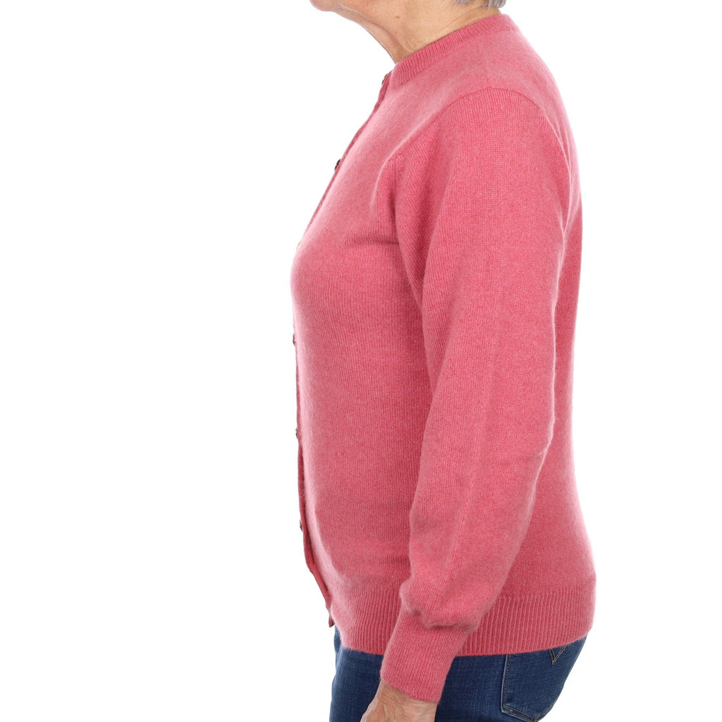 Vintage Scottish Rose Pink Cashmere Crew Neck Cardigan Medium