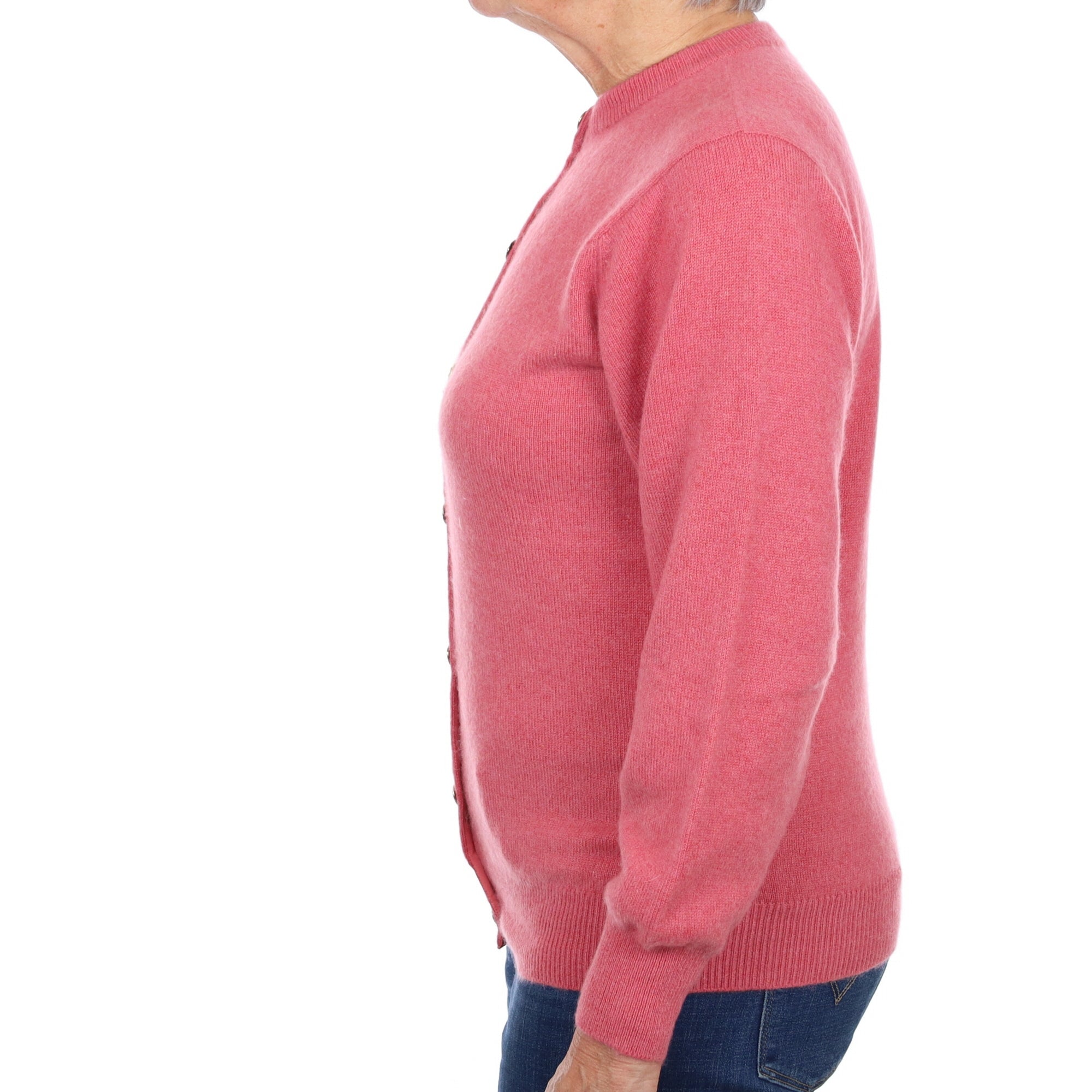 Vintage Scottish Rose Pink Cashmere Crew Neck Cardigan Medium