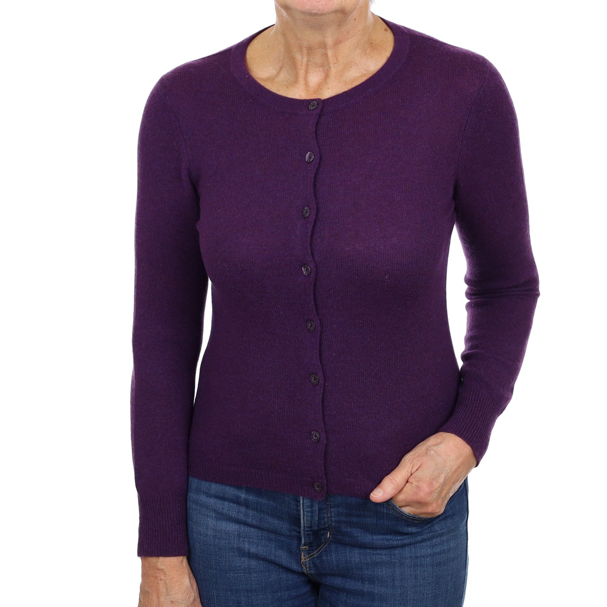 Blueberry Purple Cashmere Crew Neck Cardigan Medium