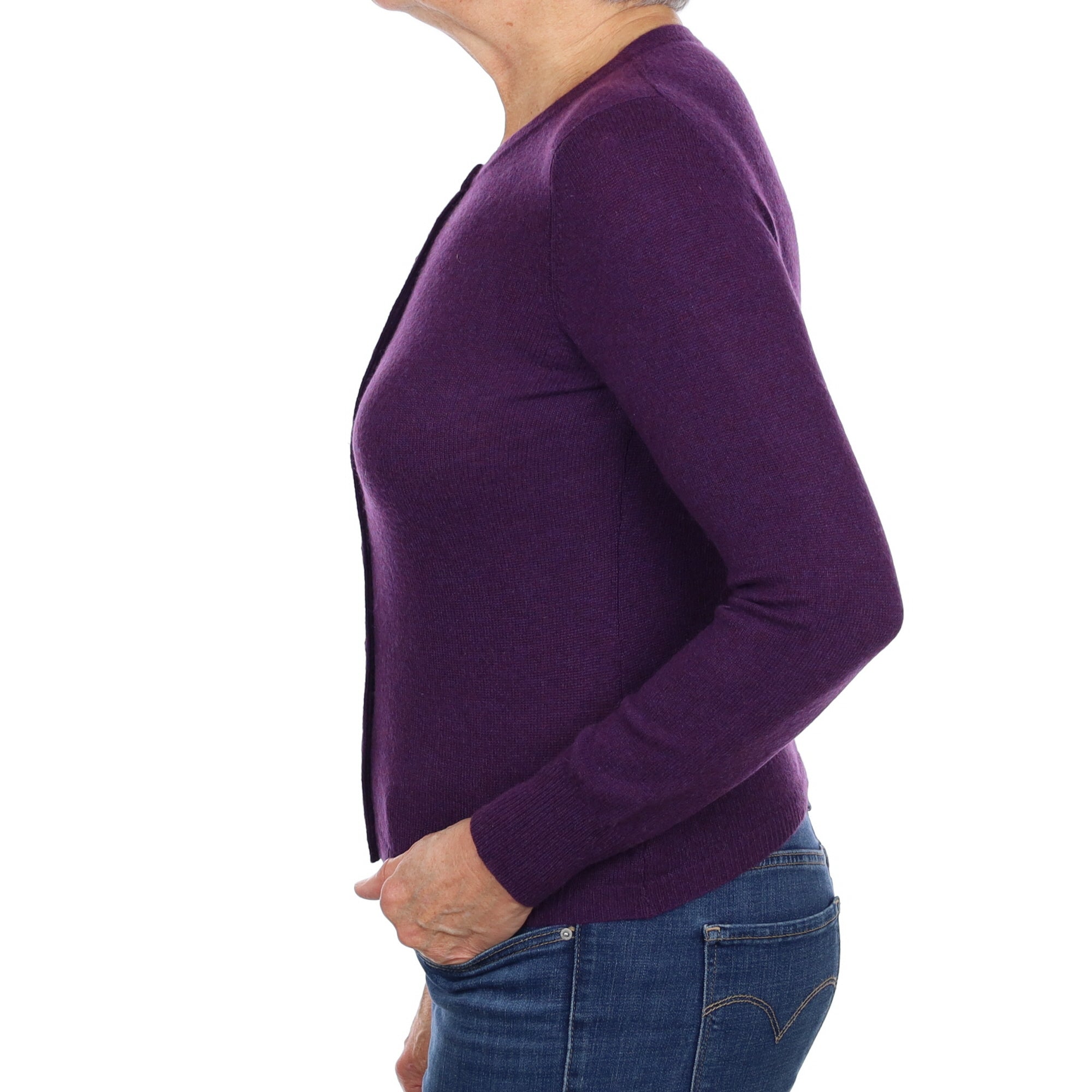 Blueberry Purple Cashmere Crew Neck Cardigan Medium