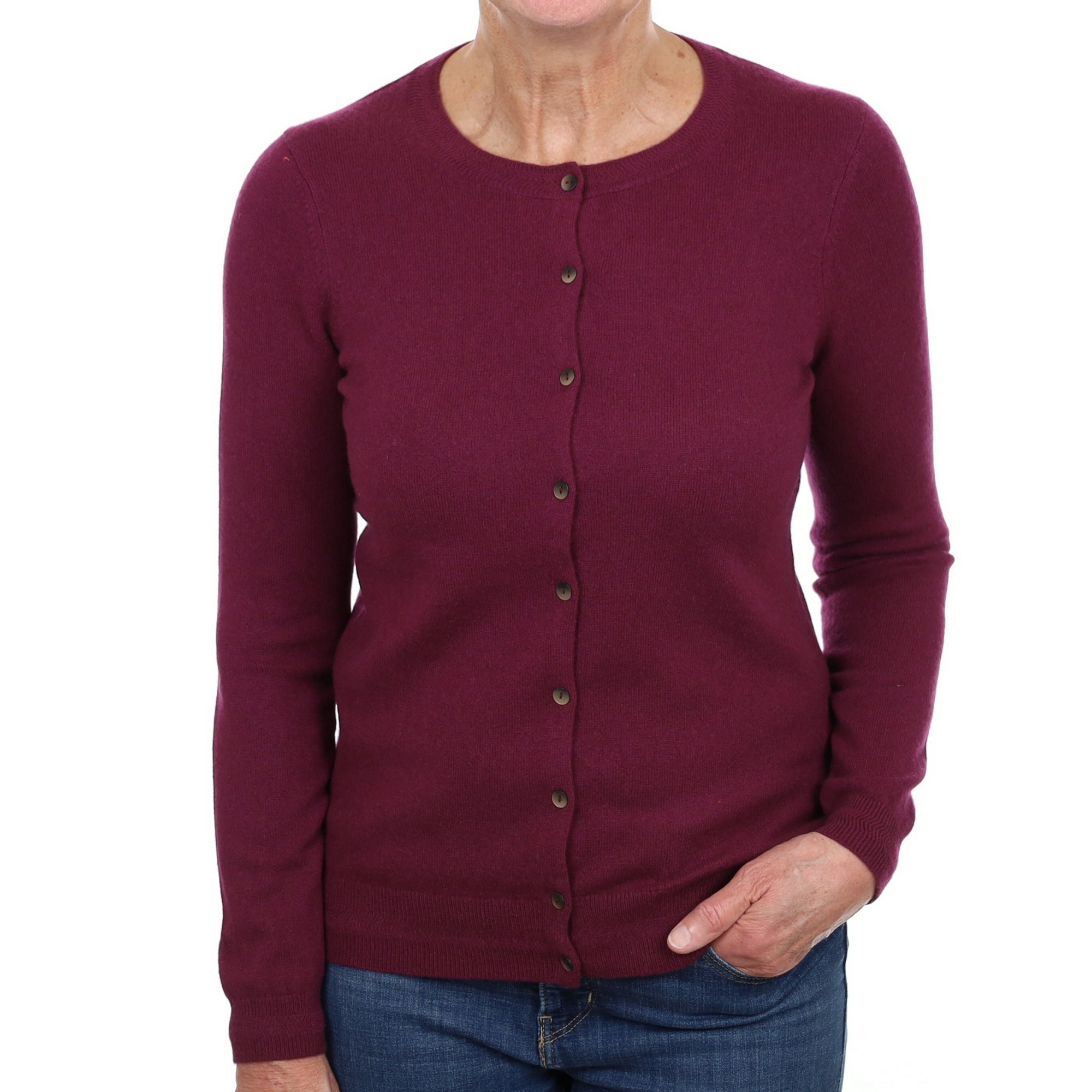 Mulberry Purple Cashmere Crew Neck Cardigan Medium