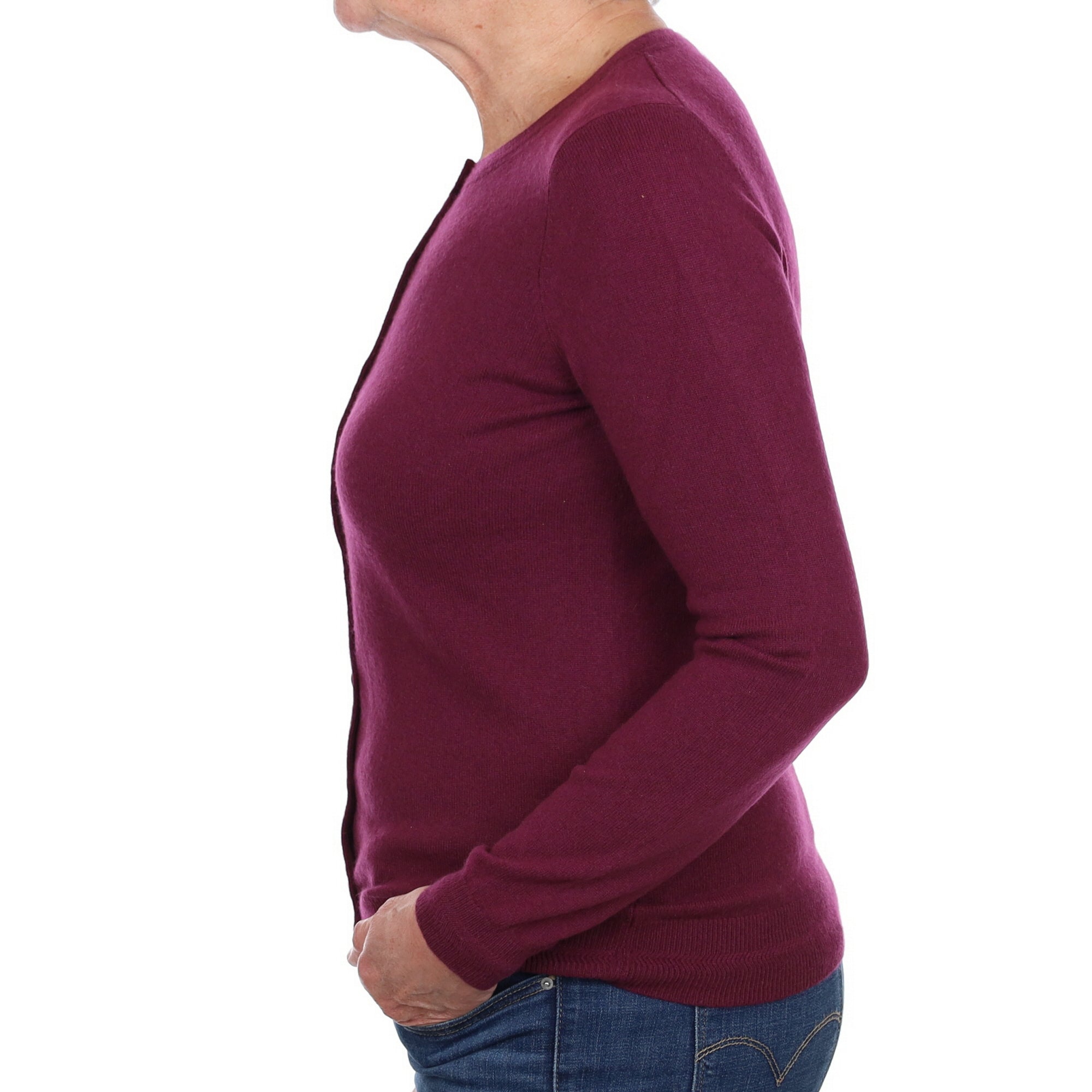 Mulberry Purple Cashmere Crew Neck Cardigan Medium