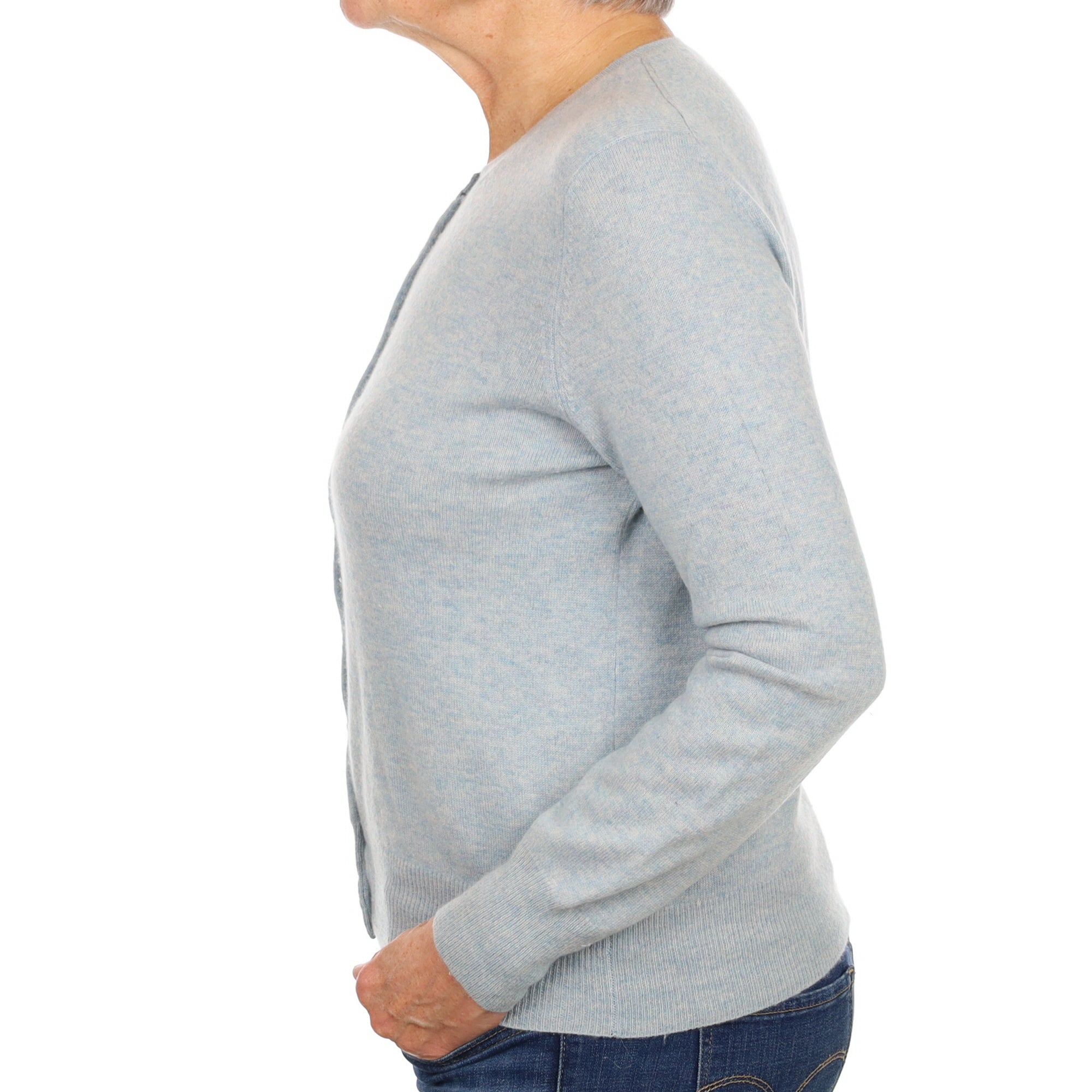 Opal Blue Marl Cashmere Crew Neck Cardigan Medium