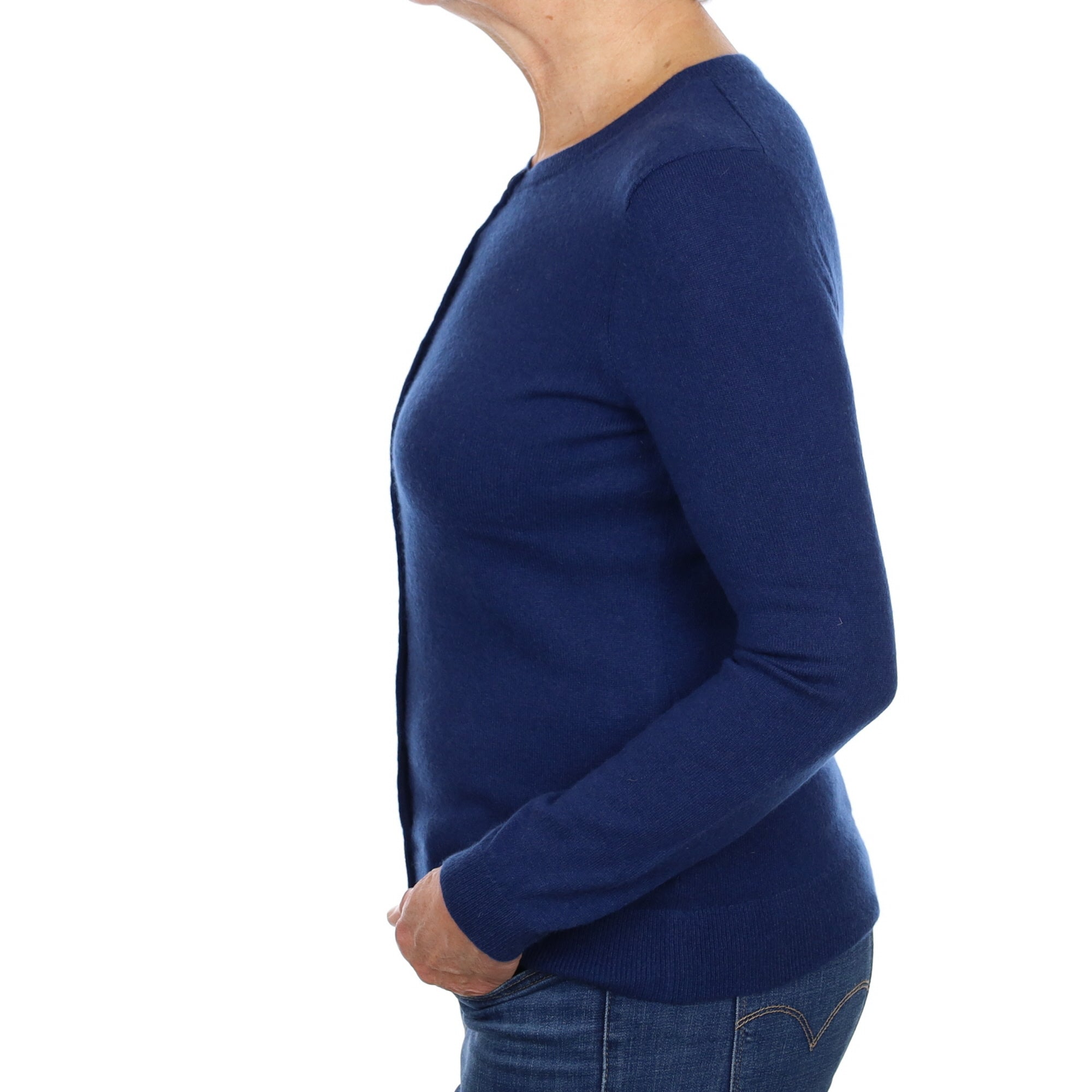French Navy Cashmere Crew Neck Cardigan Medium