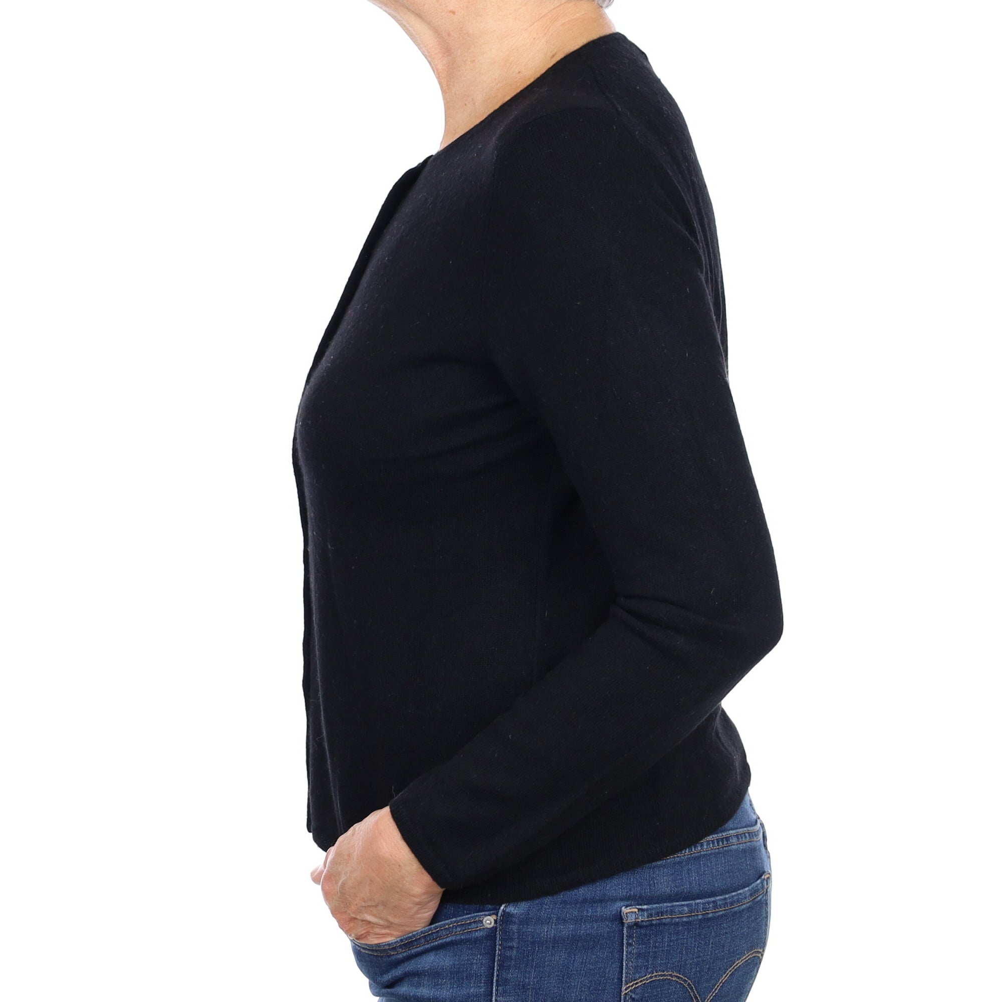 Black Cashmere Crew Neck Cardigan Medium
