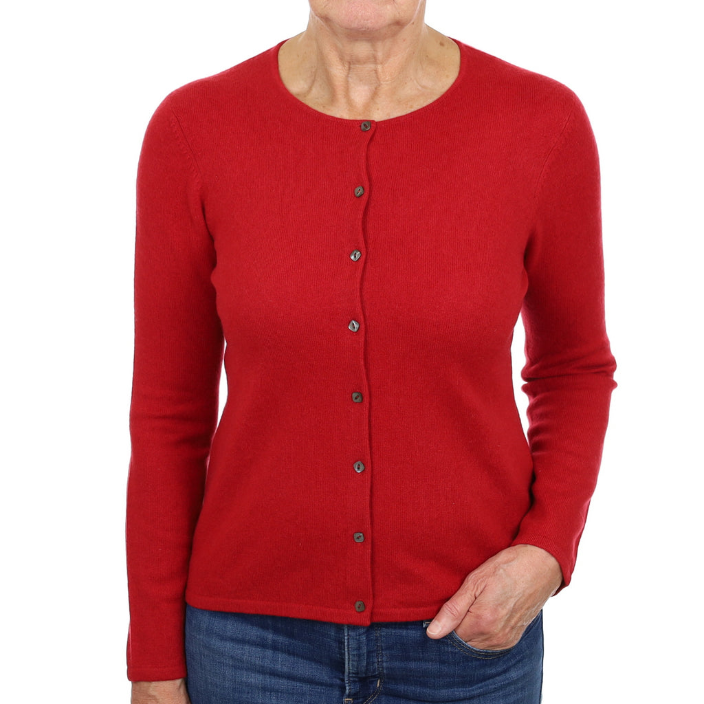 Post Box Red Cashmere Crew Neck Cardigan Medium