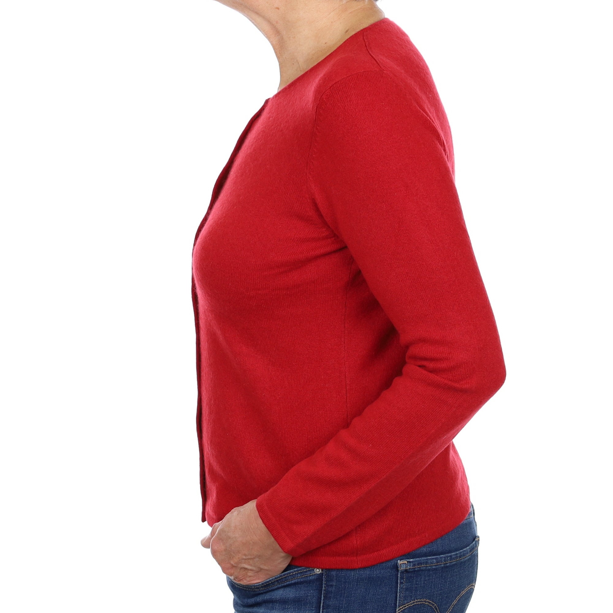 Post Box Red Cashmere Crew Neck Cardigan Medium