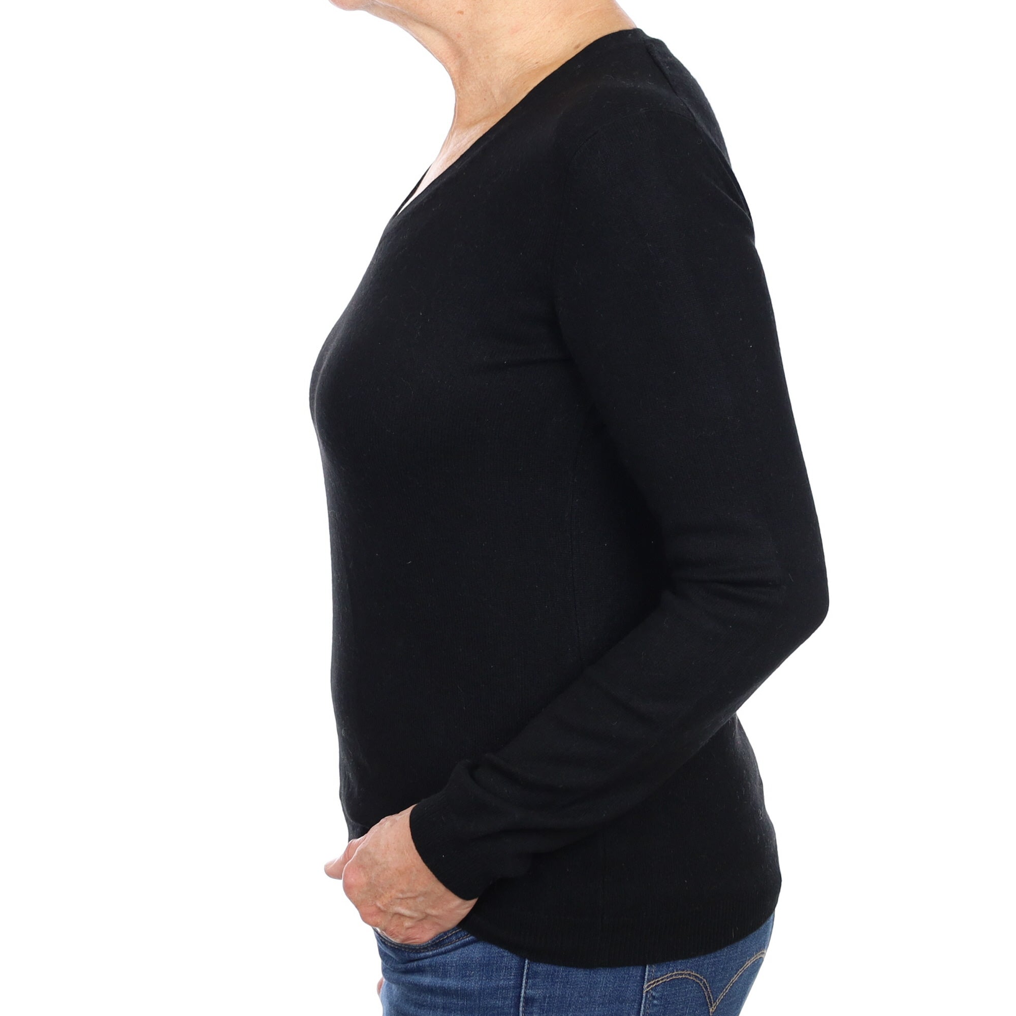 Black Cashmere V Neck Jumper Medium