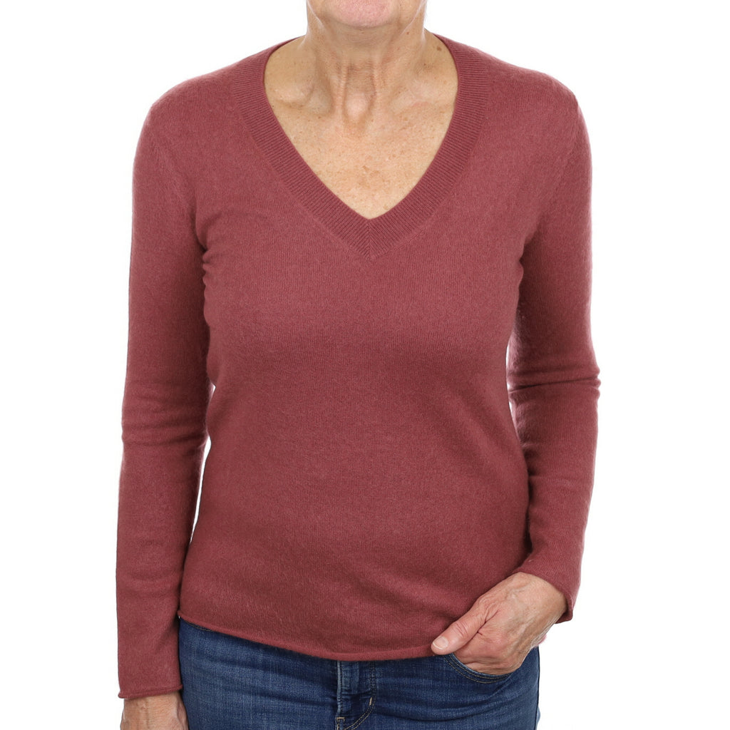 Rouge Pink Cashmere V Neck Jumper Medium