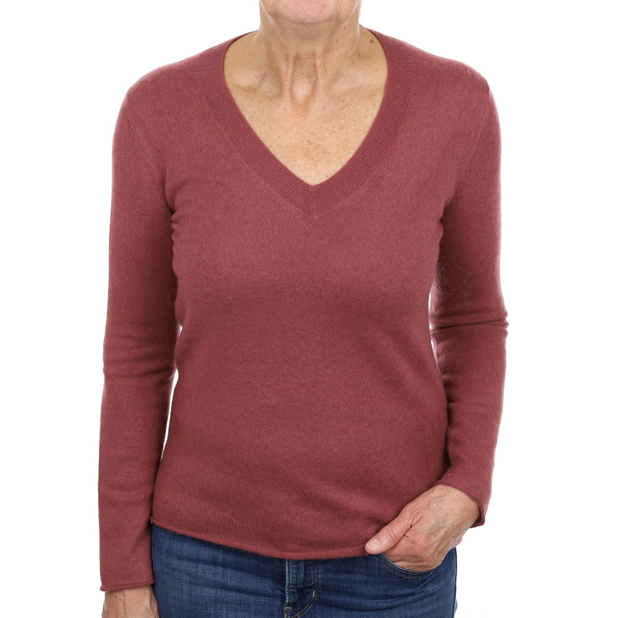 Rouge Pink Cashmere V Neck Jumper Medium