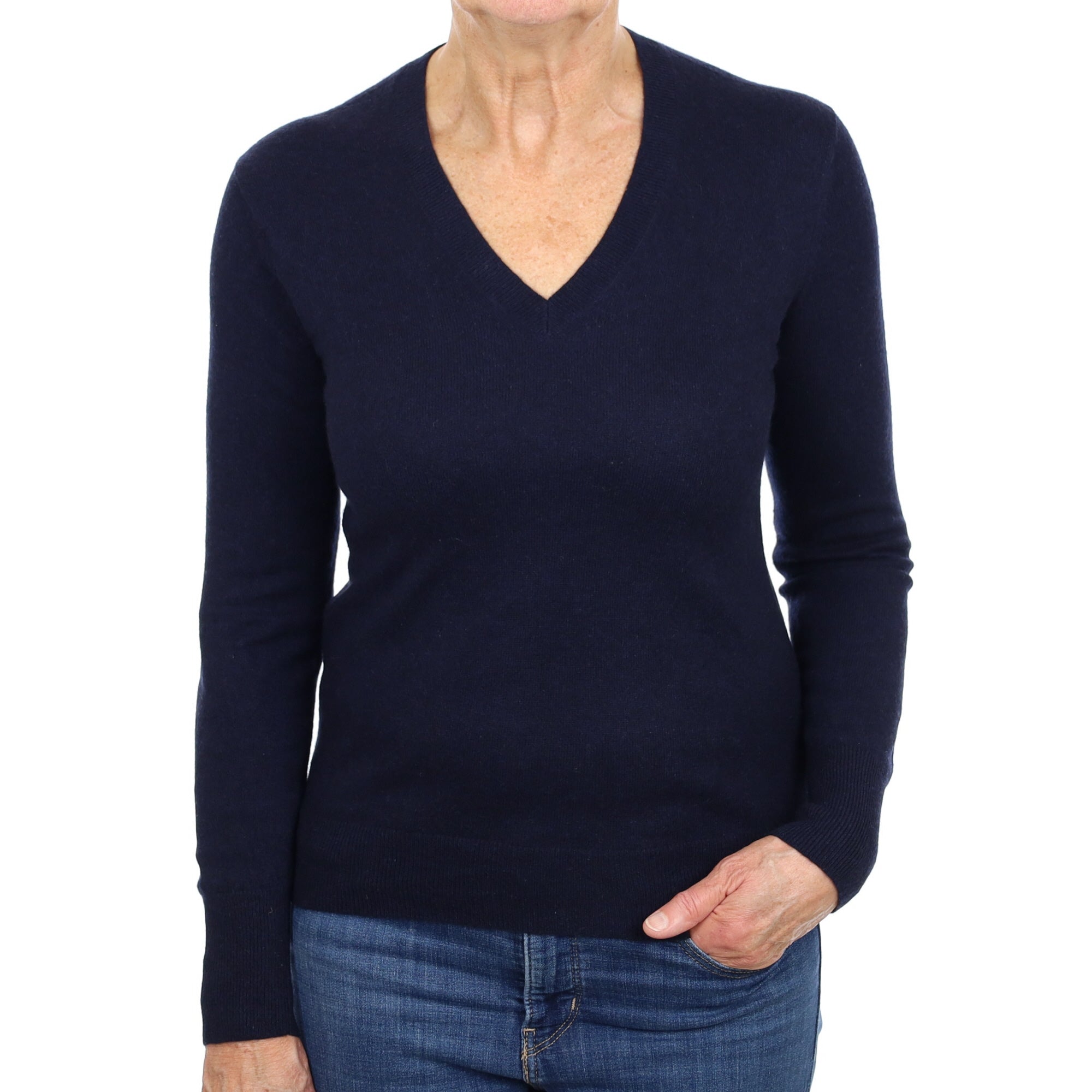 Navy Blue Cashmere V Neck Jumper Medium