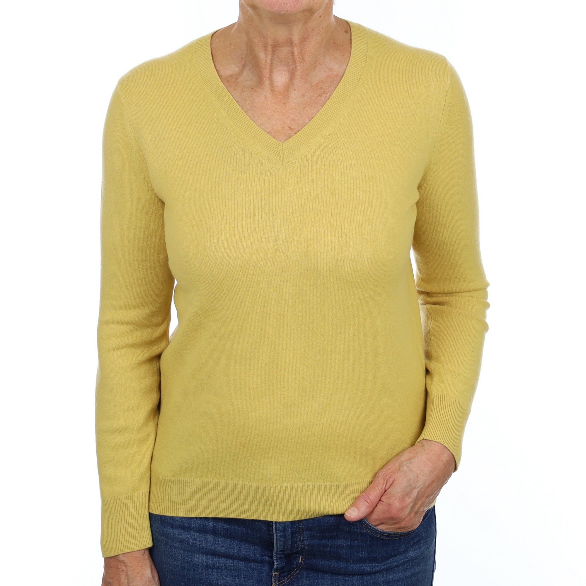 Pineapple Yellow Cashmere V Neck Jumper Medium