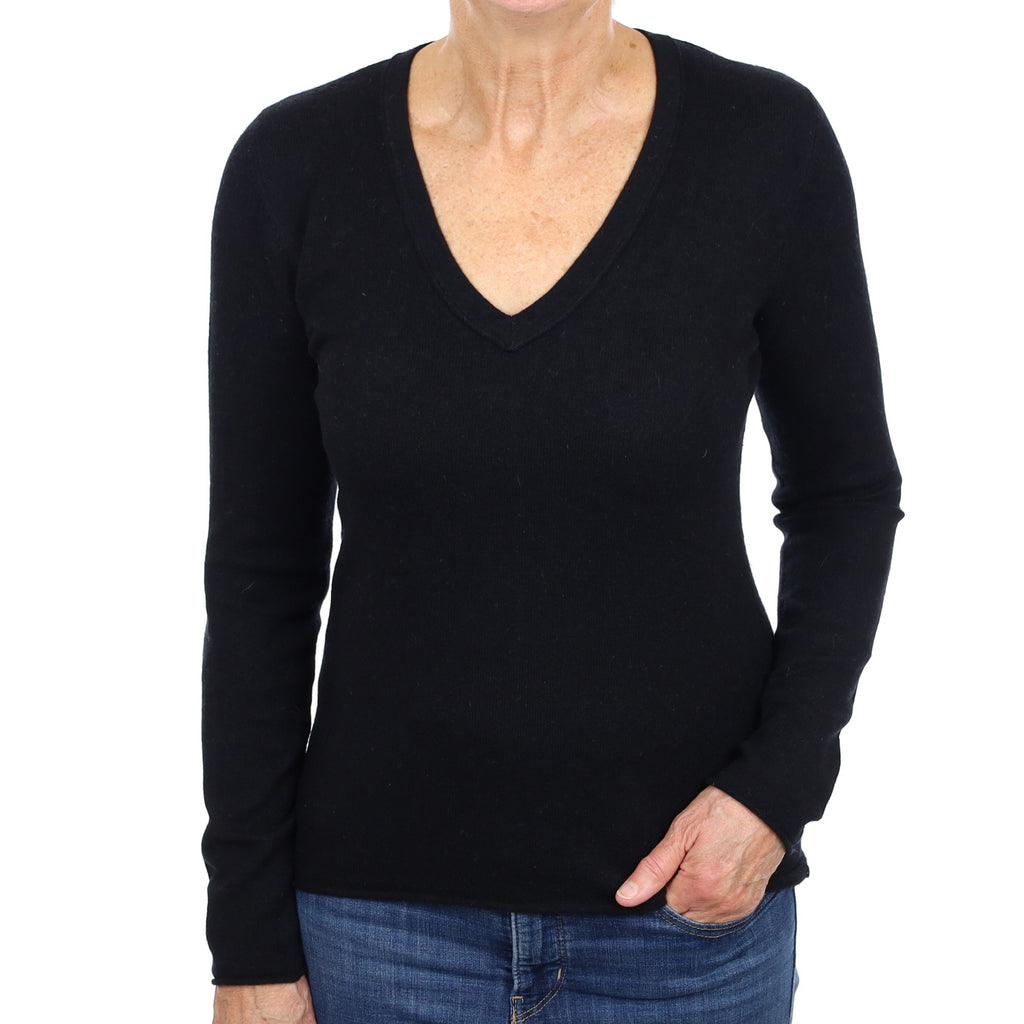 Black Cashmere V Neck Jumper Medium