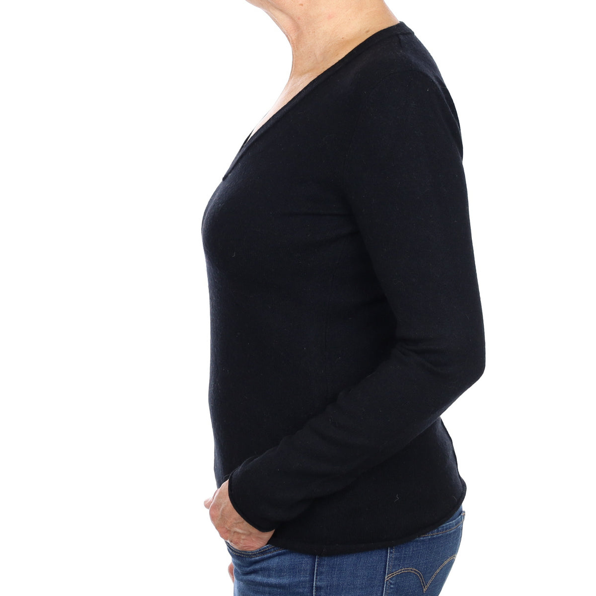 Black Cashmere V Neck Jumper Medium