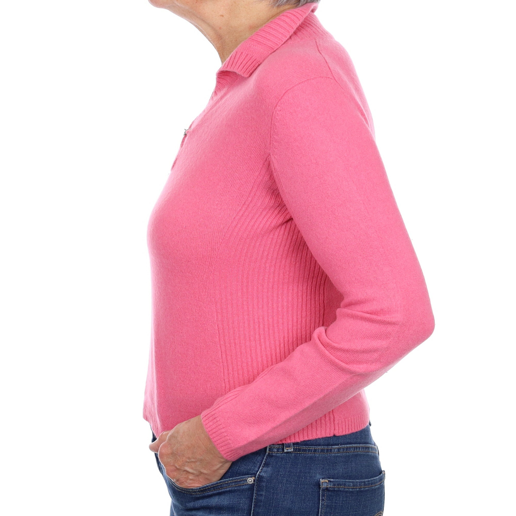 Rose Pink Cashmere Collared V Neck Jumper Medium