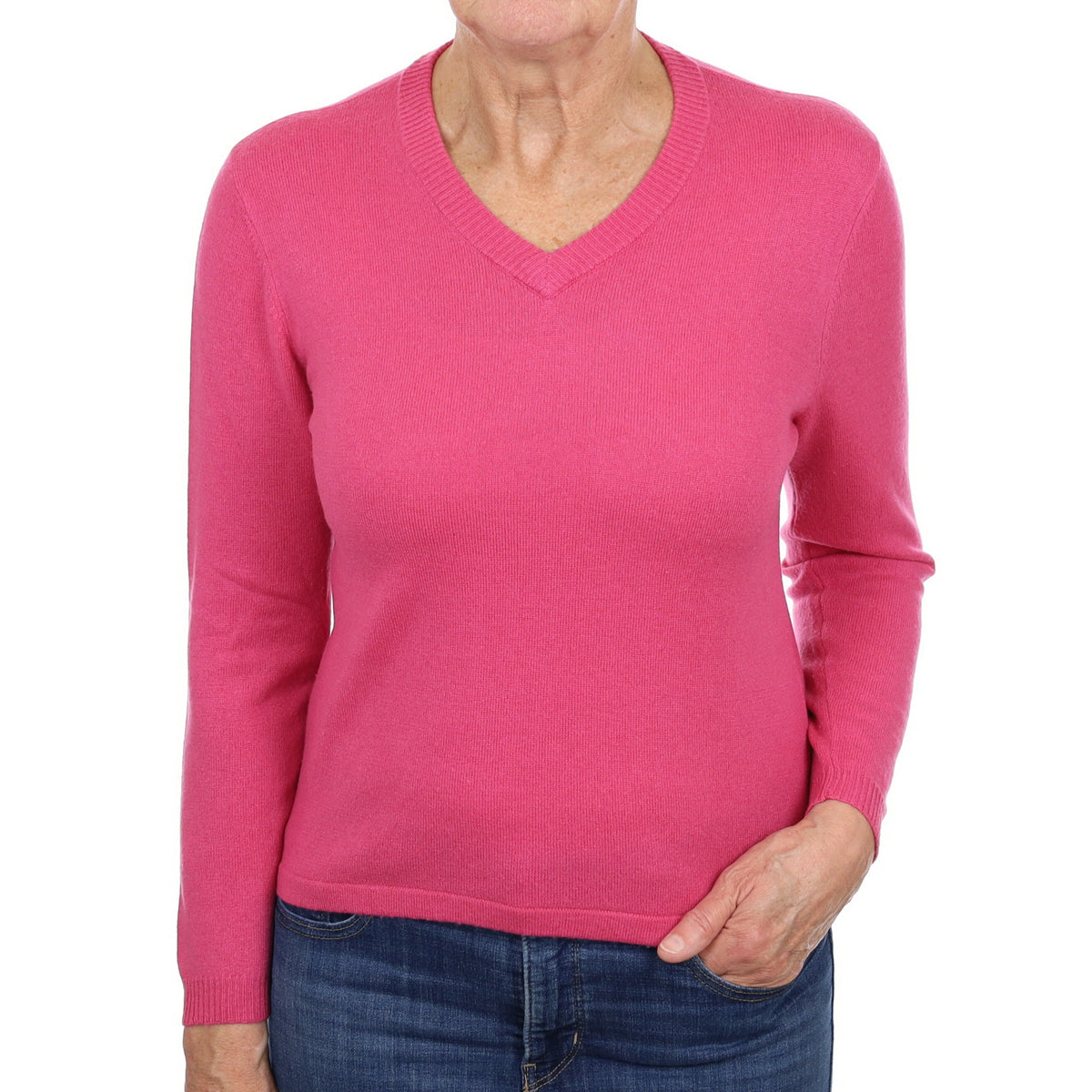 Rose Pink Cashmere V Neck Jumper Medium