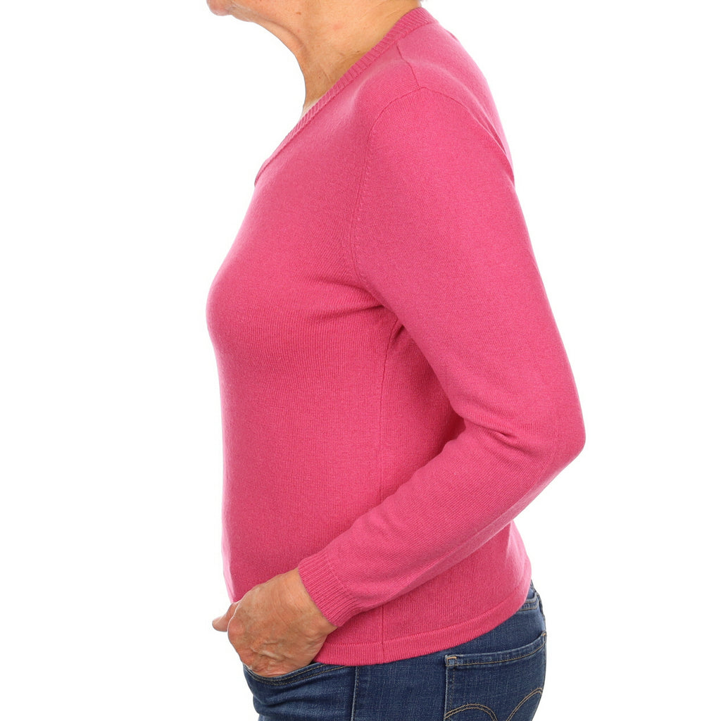 Rose Pink Cashmere V Neck Jumper Medium