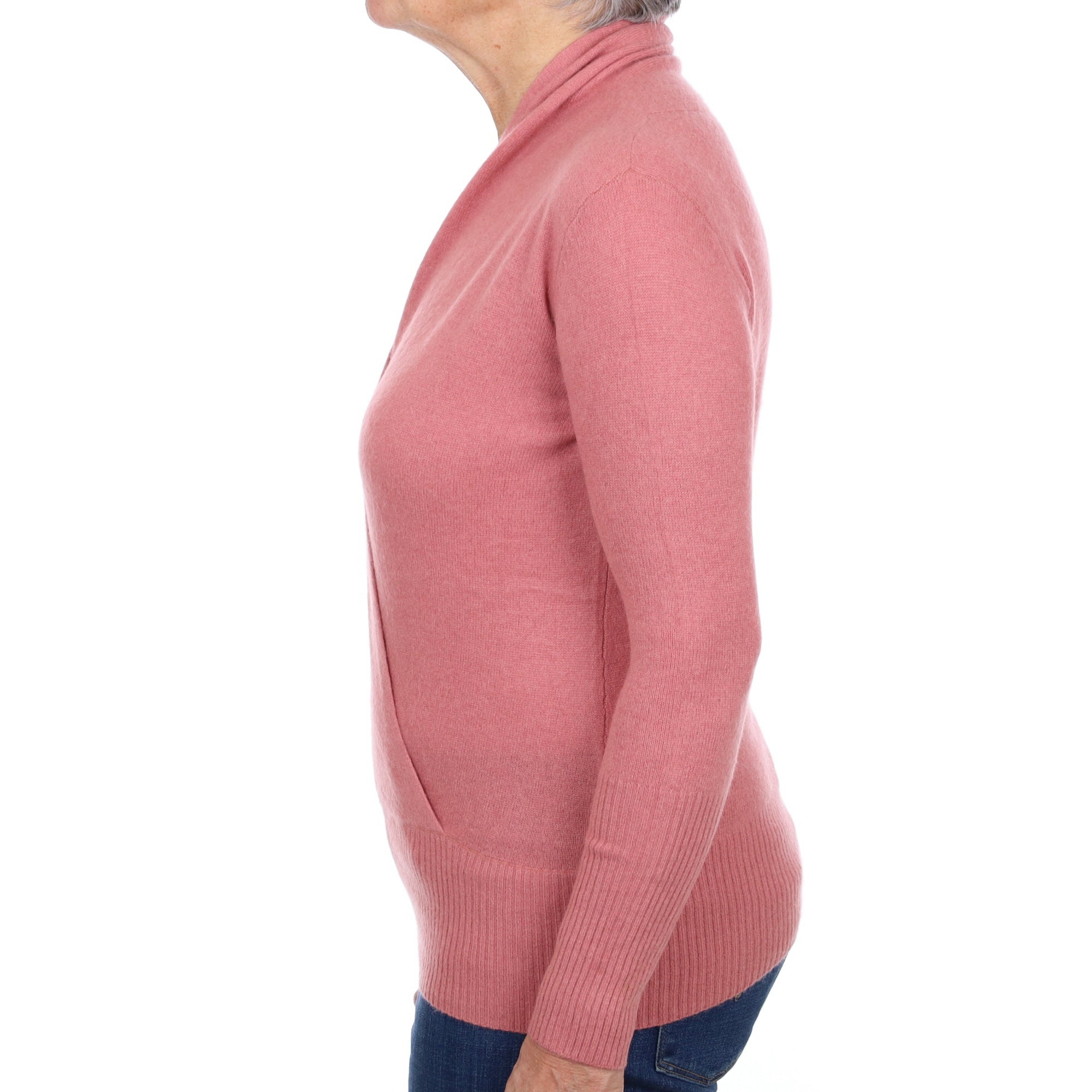 Heather Pink Cashmere Shawl Collared Cross Over V Neck Jumper Medium