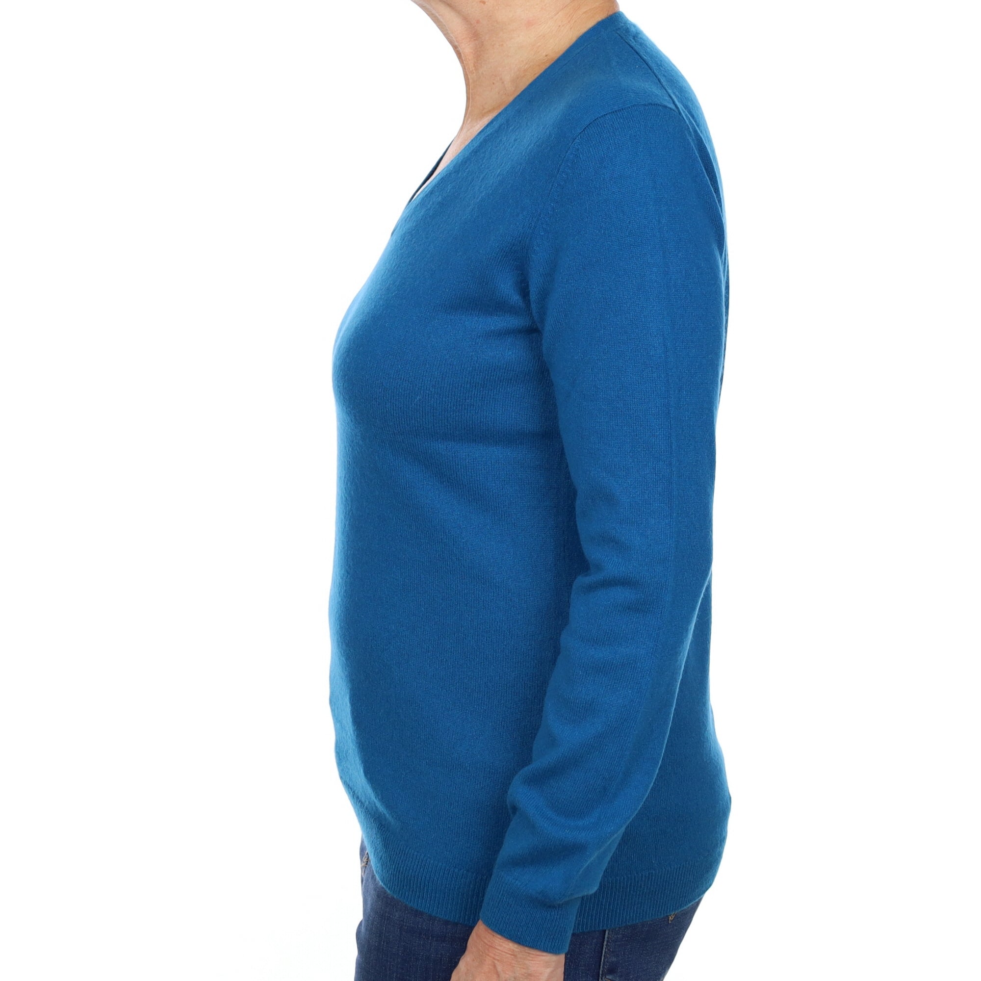 Teal Blue Cashmere V Neck Jumper Medium