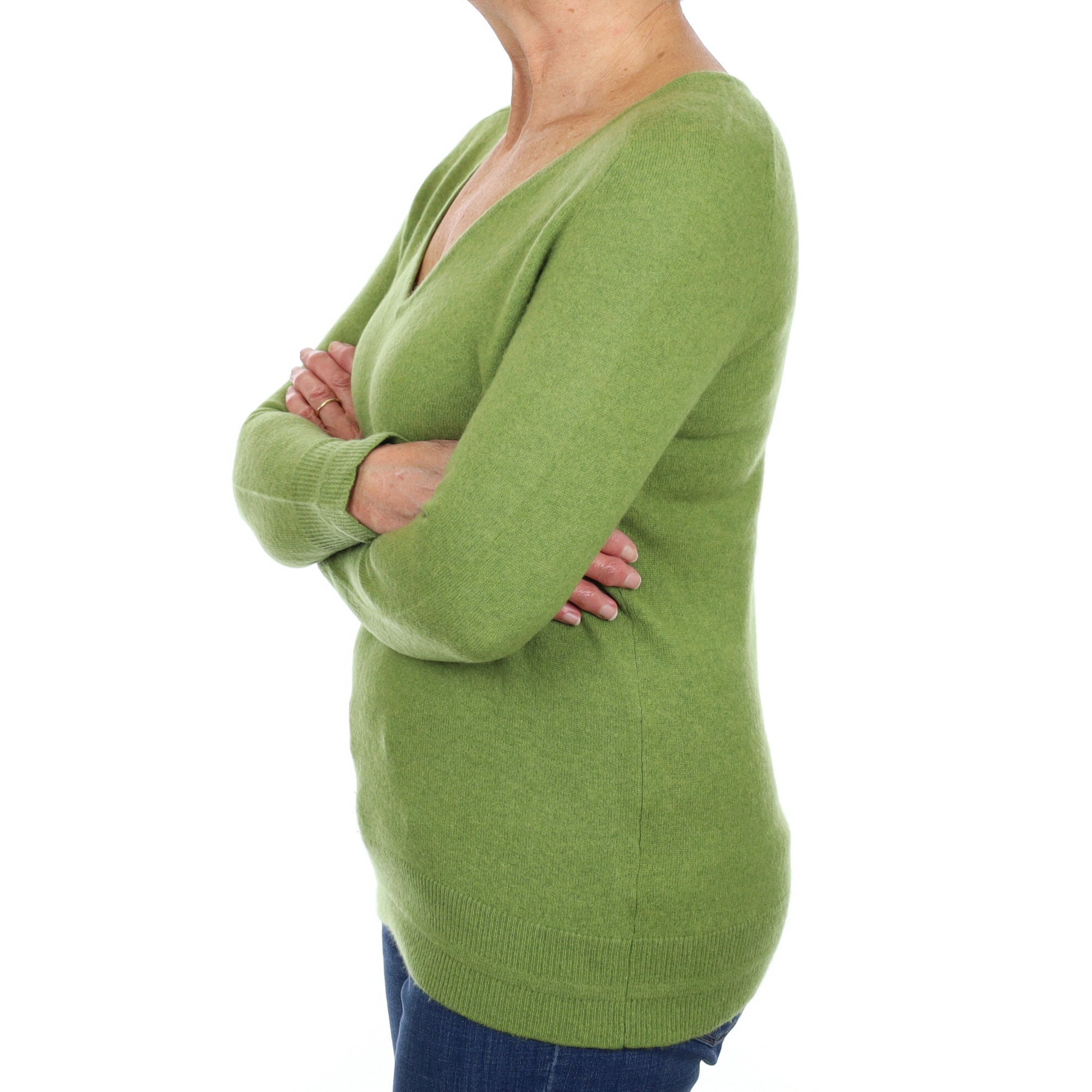 Moss Green Cashmere V Neck Jumper Medium