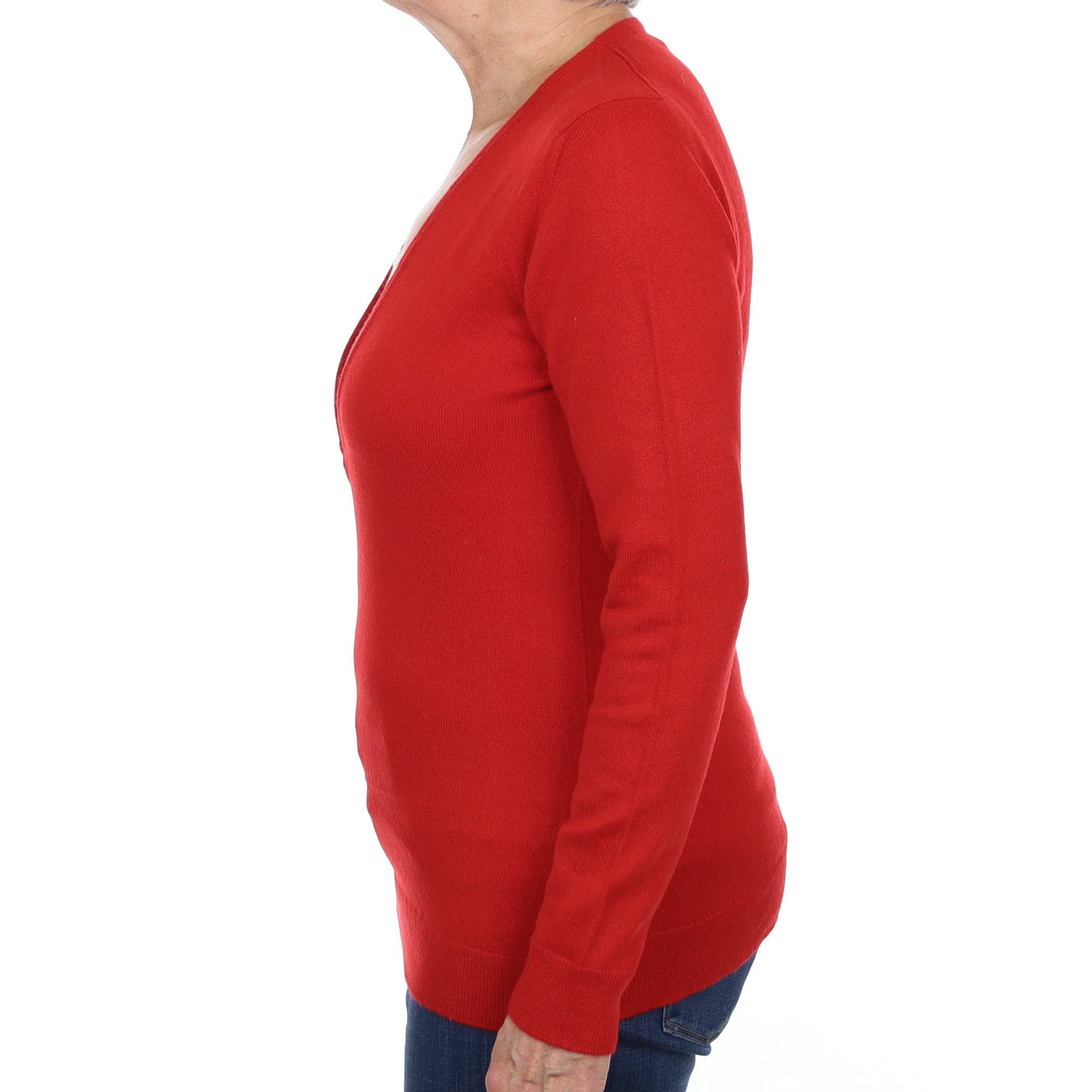 Post Box Red Cashmere Deep V Neck Jumper Medium