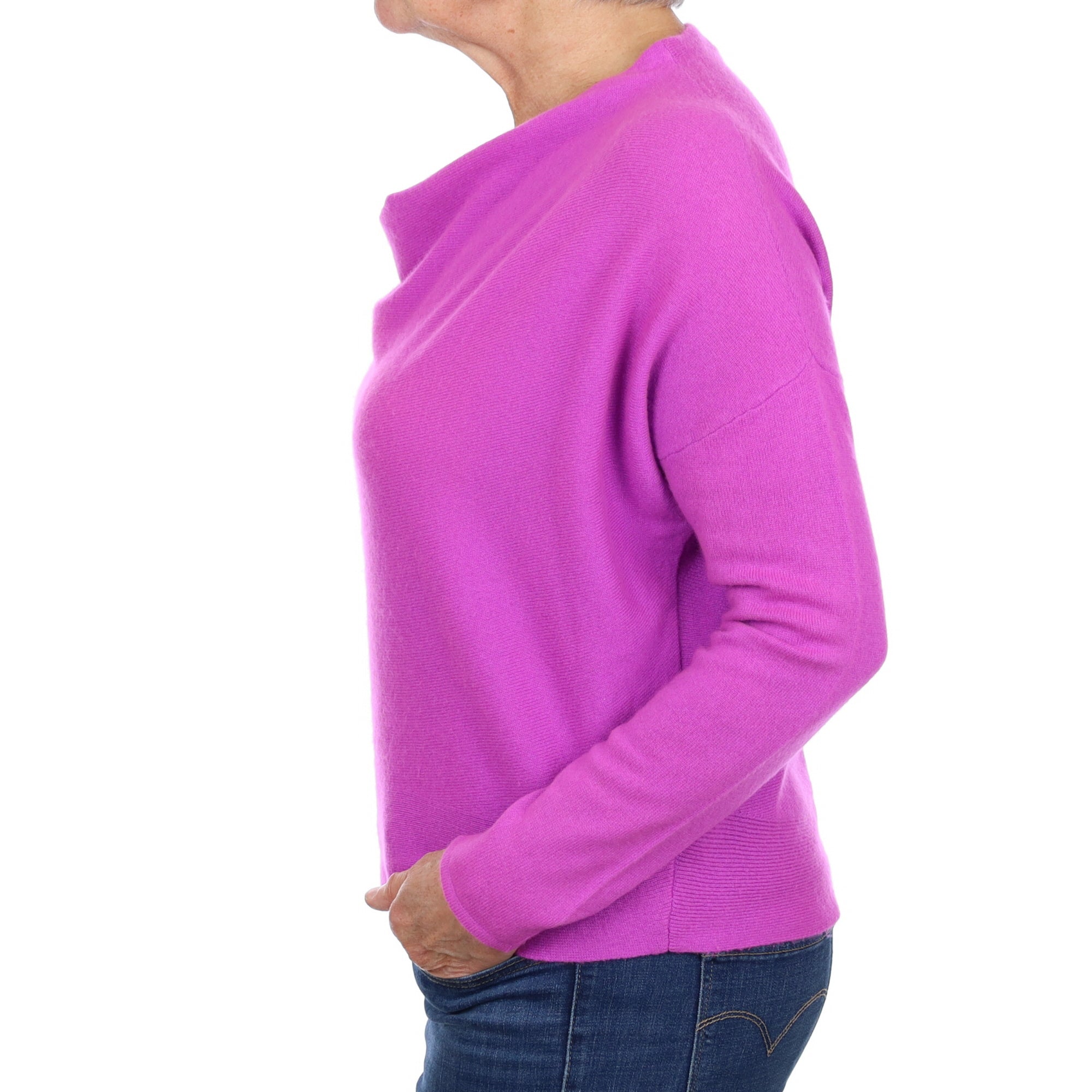 Magenta Pink Cashmere Drape Neck Jumper Medium