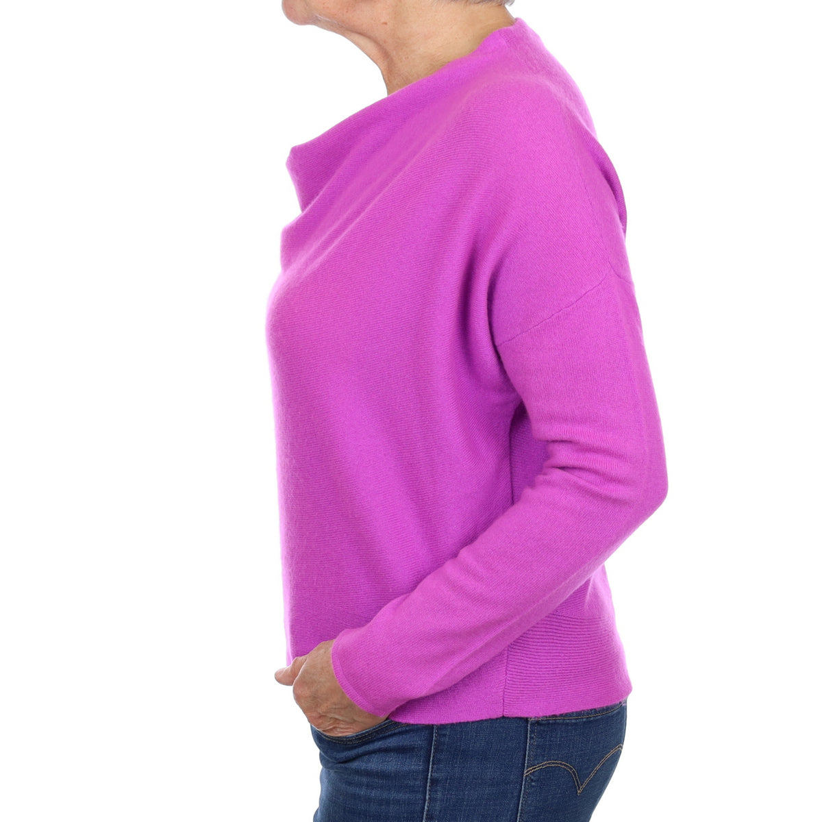 Magenta Pink Cashmere Drape Neck Jumper Medium