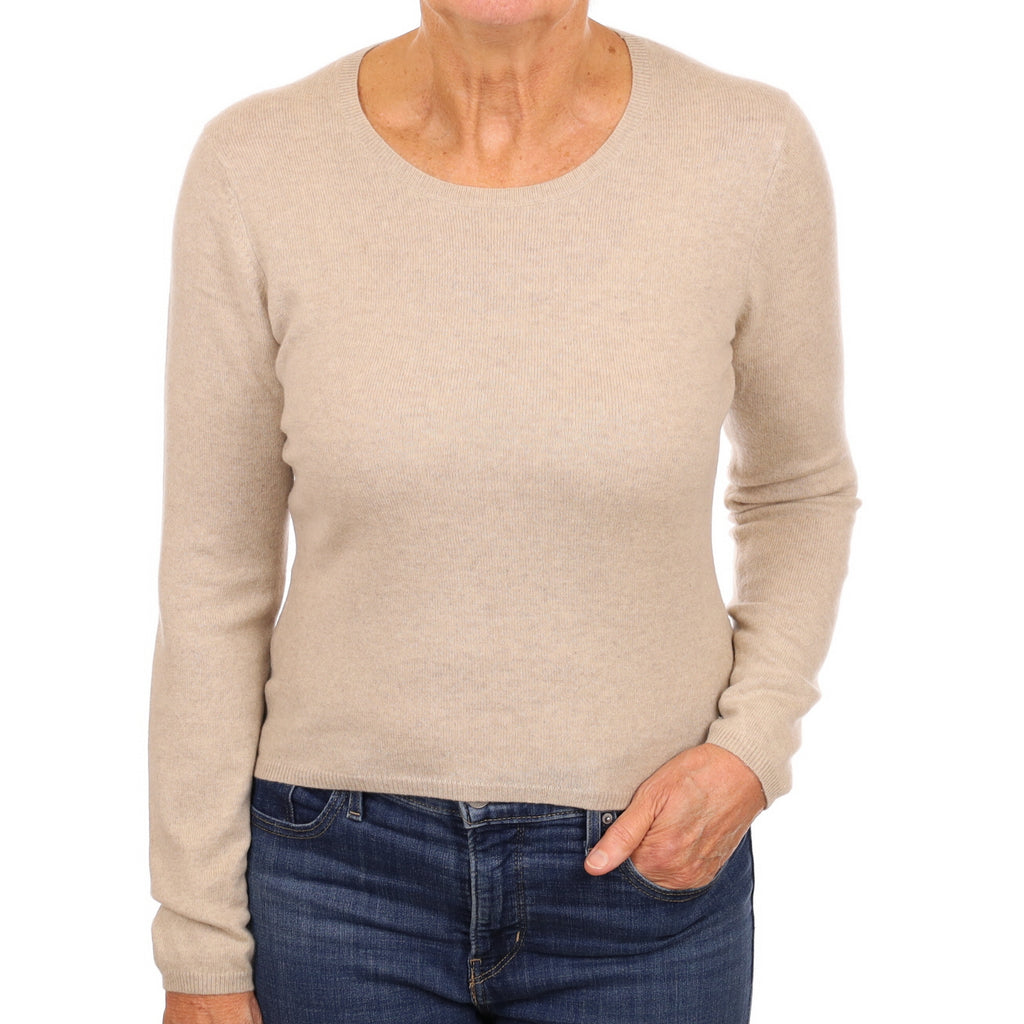 Oatmeal Beige Cashmere Crew Neck Jumper Medium