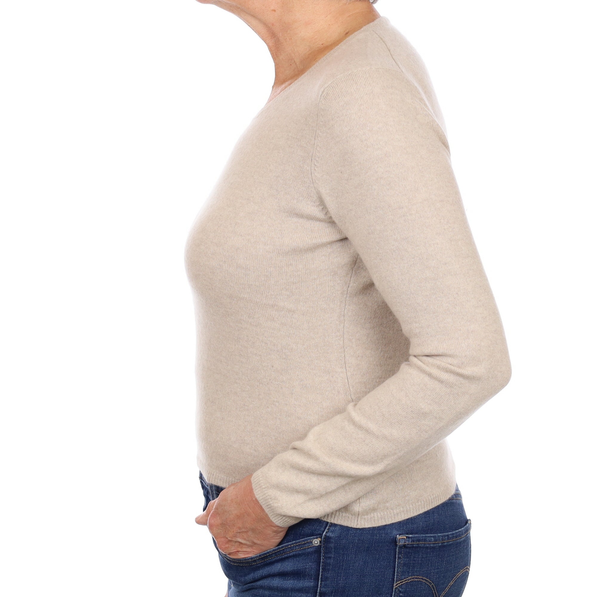 Oatmeal Beige Cashmere Crew Neck Jumper Medium