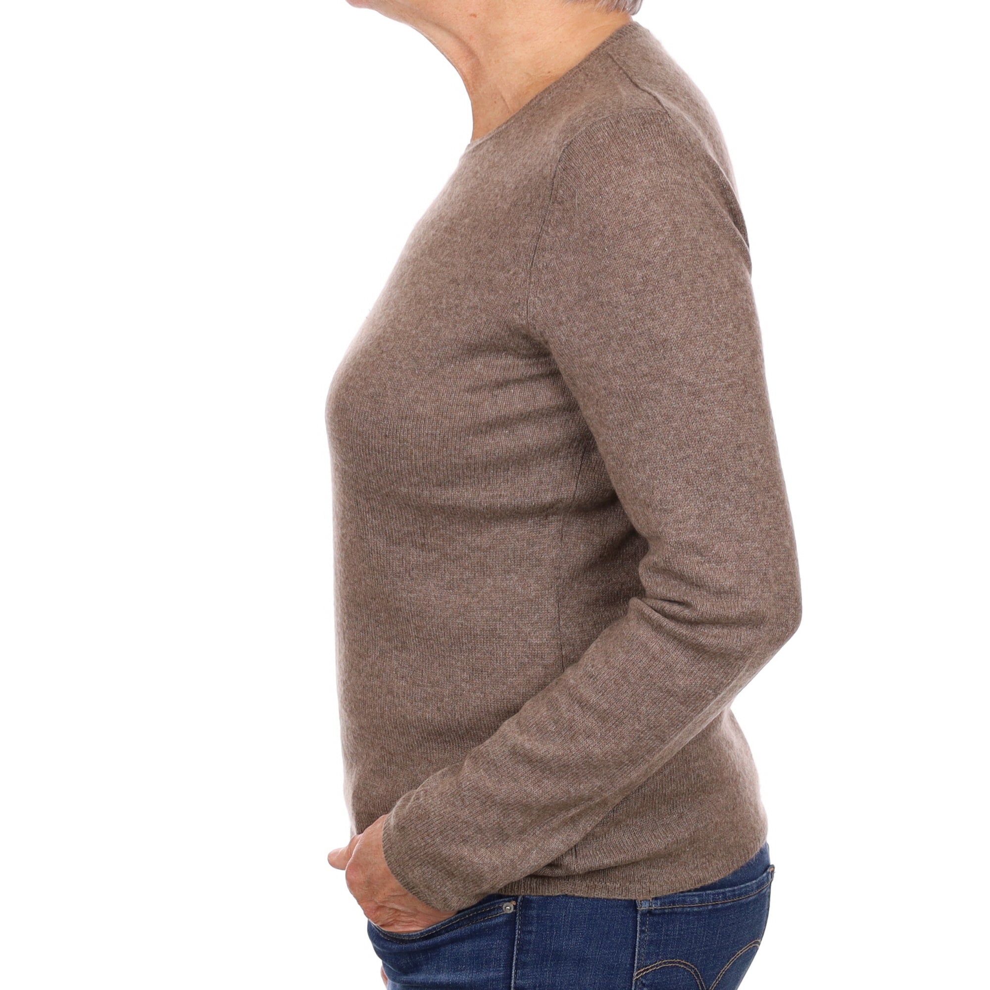 Mocha Brown Cashmere Crew Neck Jumper Medium