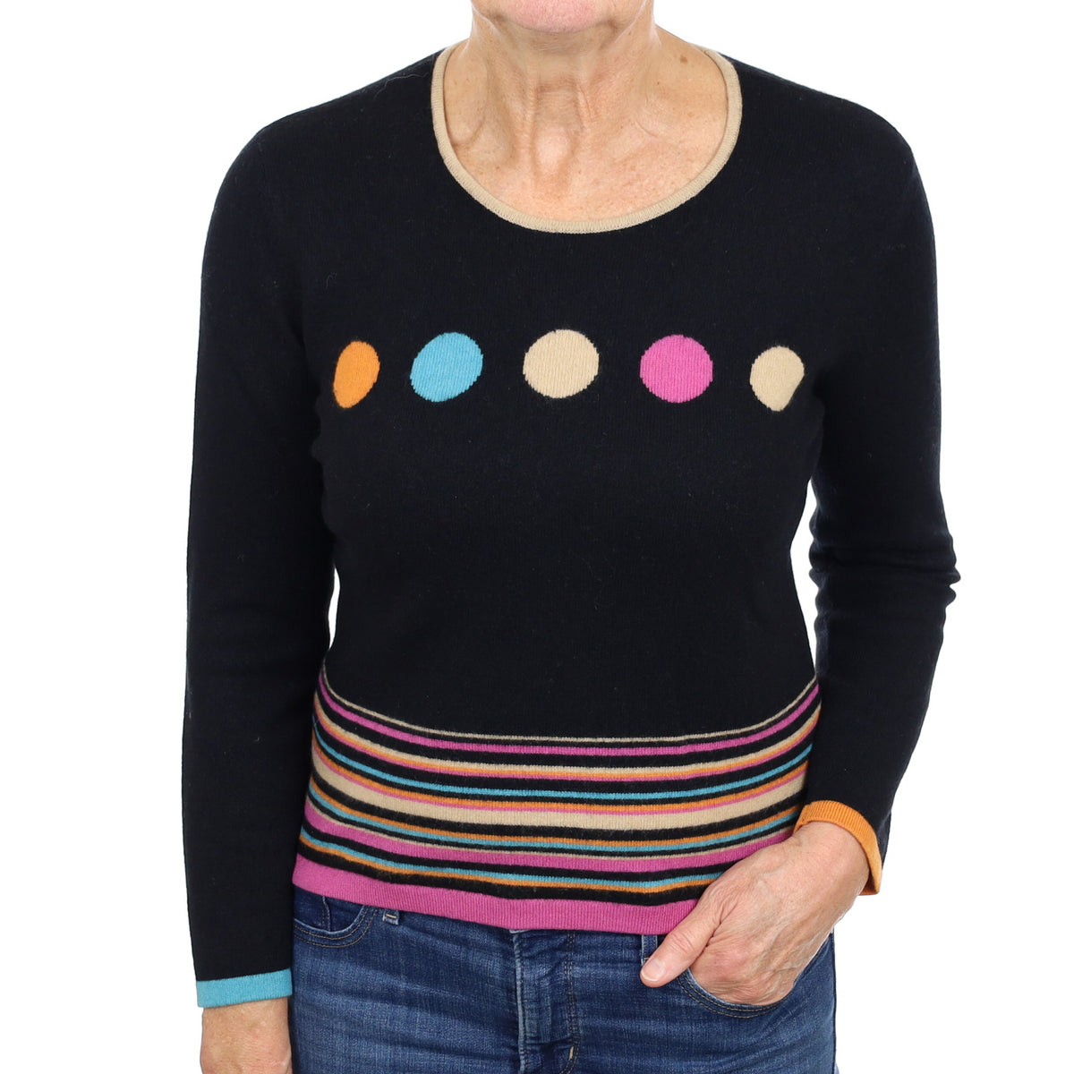 Black Colourful Cashmere Crew Neck Jumper Medium