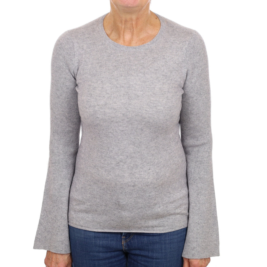 Smoke Grey Cashmere Flared Sleeve Crew Neck Jumper Medium