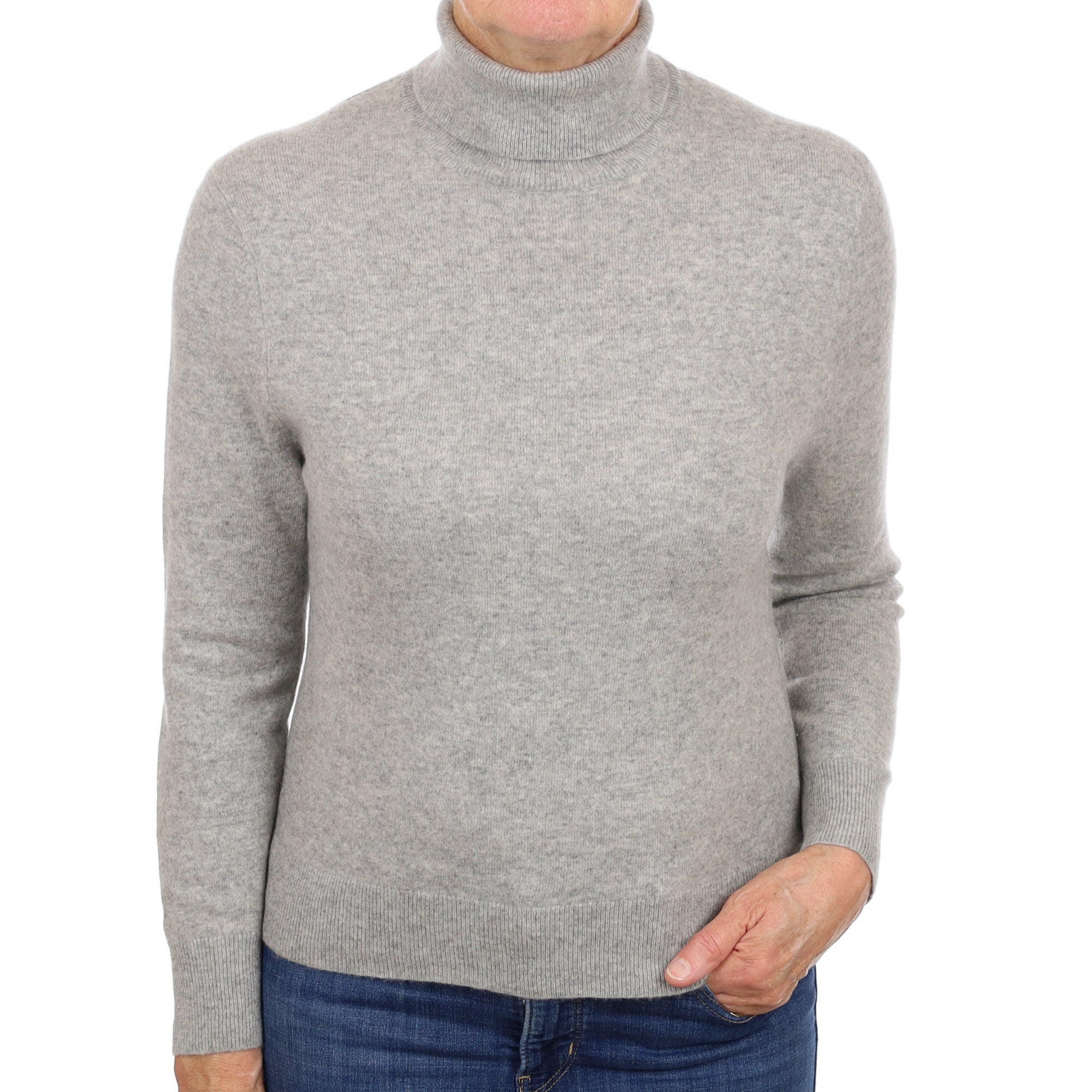 Ash Grey Cashmere Polo Neck Jumper Medium