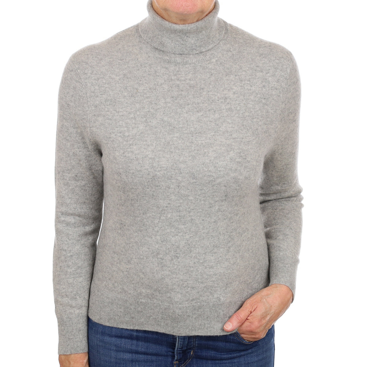 Ash Grey Cashmere Polo Neck Jumper Medium